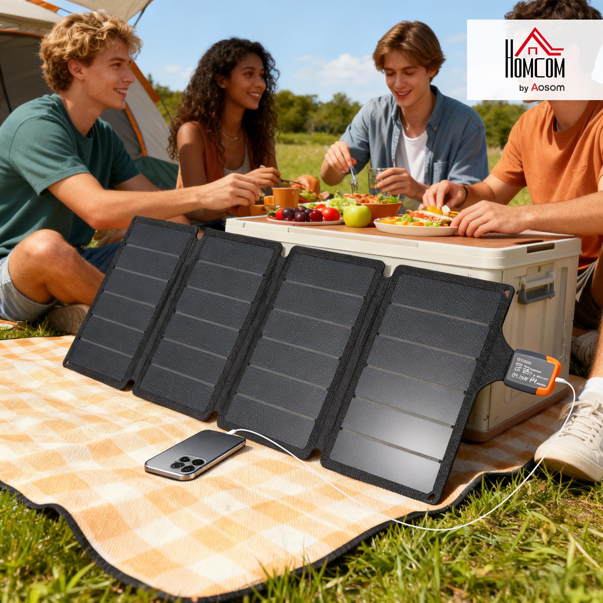HOMCOM Chargeur Solaire Pliable 36W Panneau Solaire Portable avec Ports Type-C et USB-a imperméable IP67 pour téléphone, activités en Plein air, Camping, randonnée, Gris