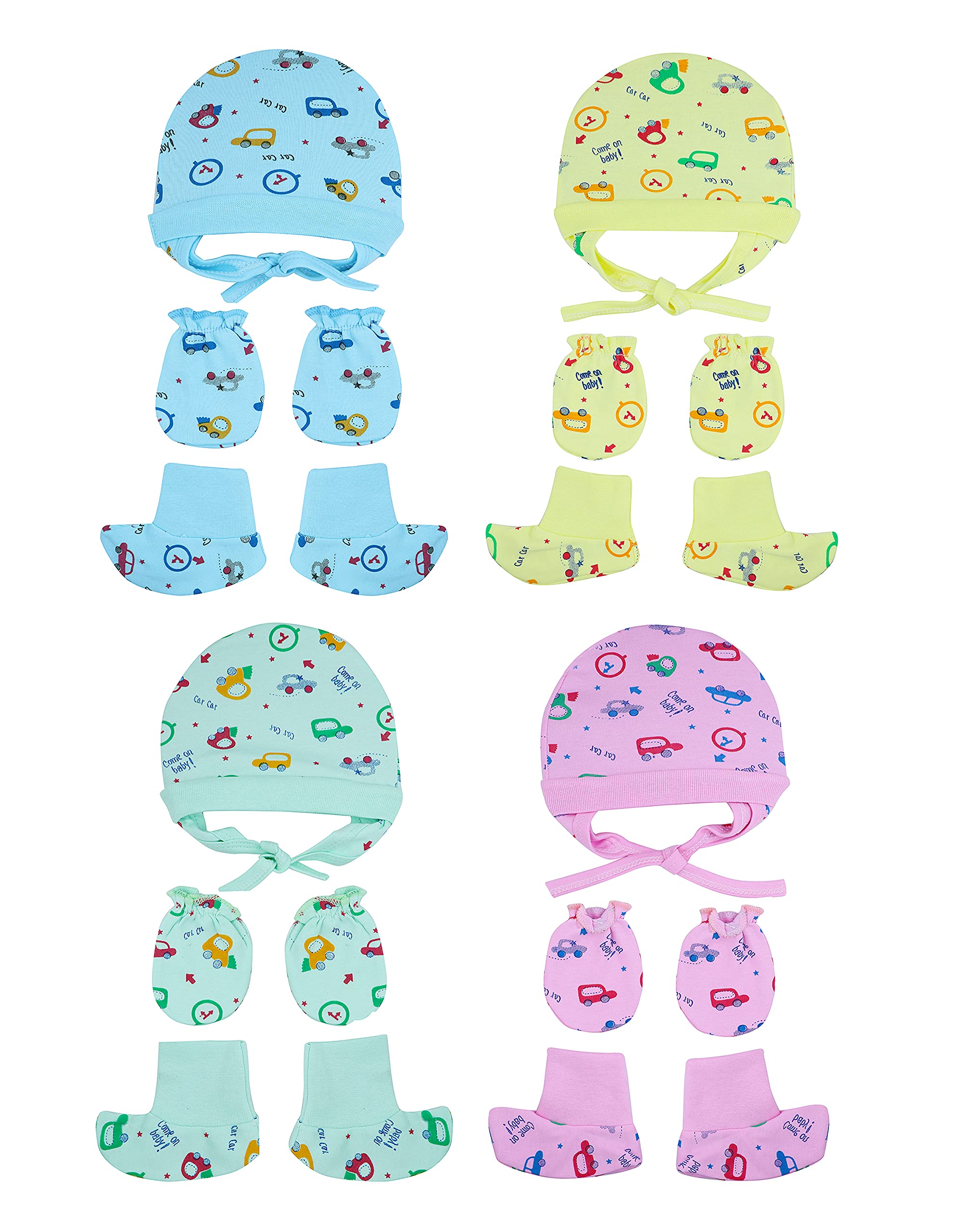 HIKIPONew Born Baby Cotton Cap and Mittens Booties Combo Set for baby Gift