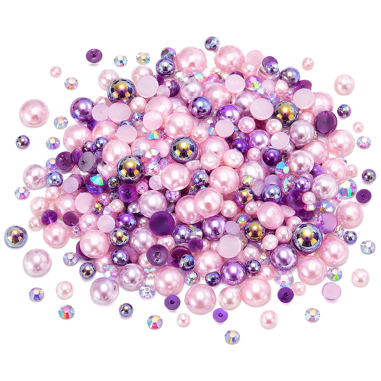 30g Mixed Flat Back Pearls and Rhinestones for Crafting, 3mm-10mm Pink Purple Flatback Pearls Pink Gems Rhinestones for Bedazzling Clothes Shoes Cups Nail Art Face Makeup DIY Craft Gems Embellishments
