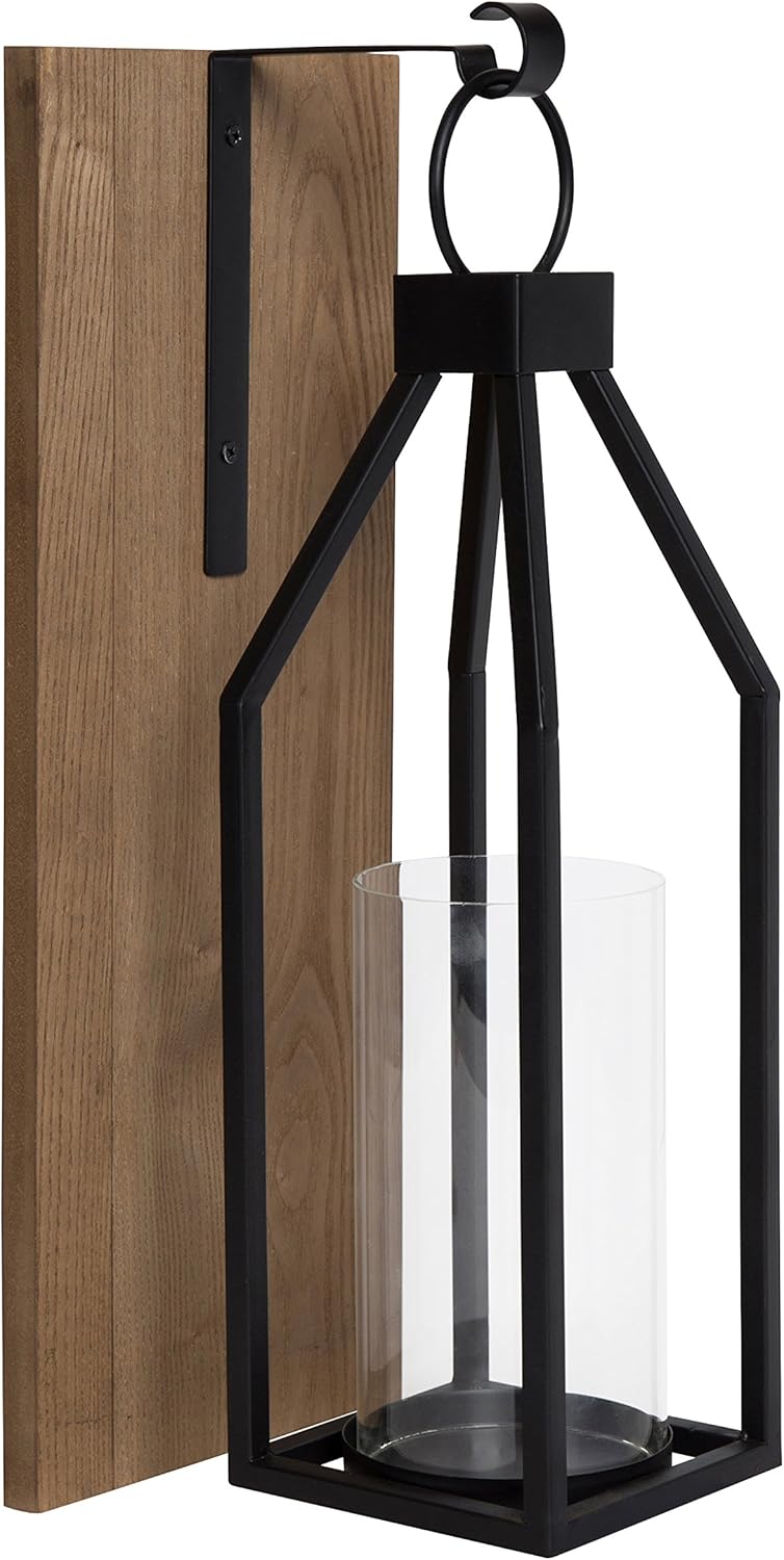 Kate and Laurel Oakly Wood and Metal Wall Sconce, Rustic Brown Wood Wall Candle Holder Farmhouse Decor