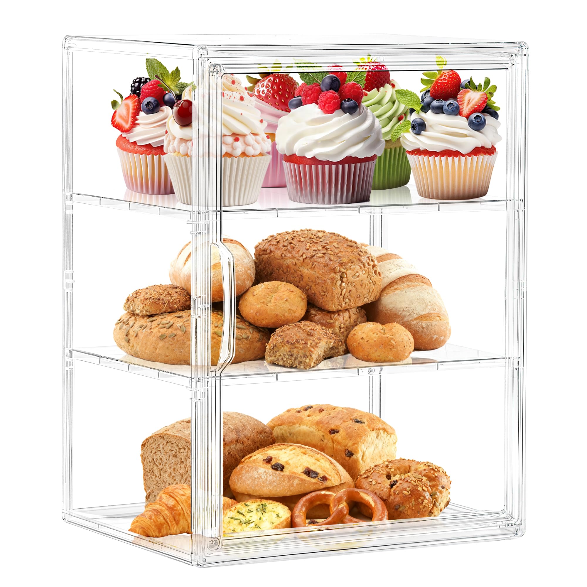 Bread Box for Kitchen Countertop,3 Layers Pastry Display Case, 1 Pack