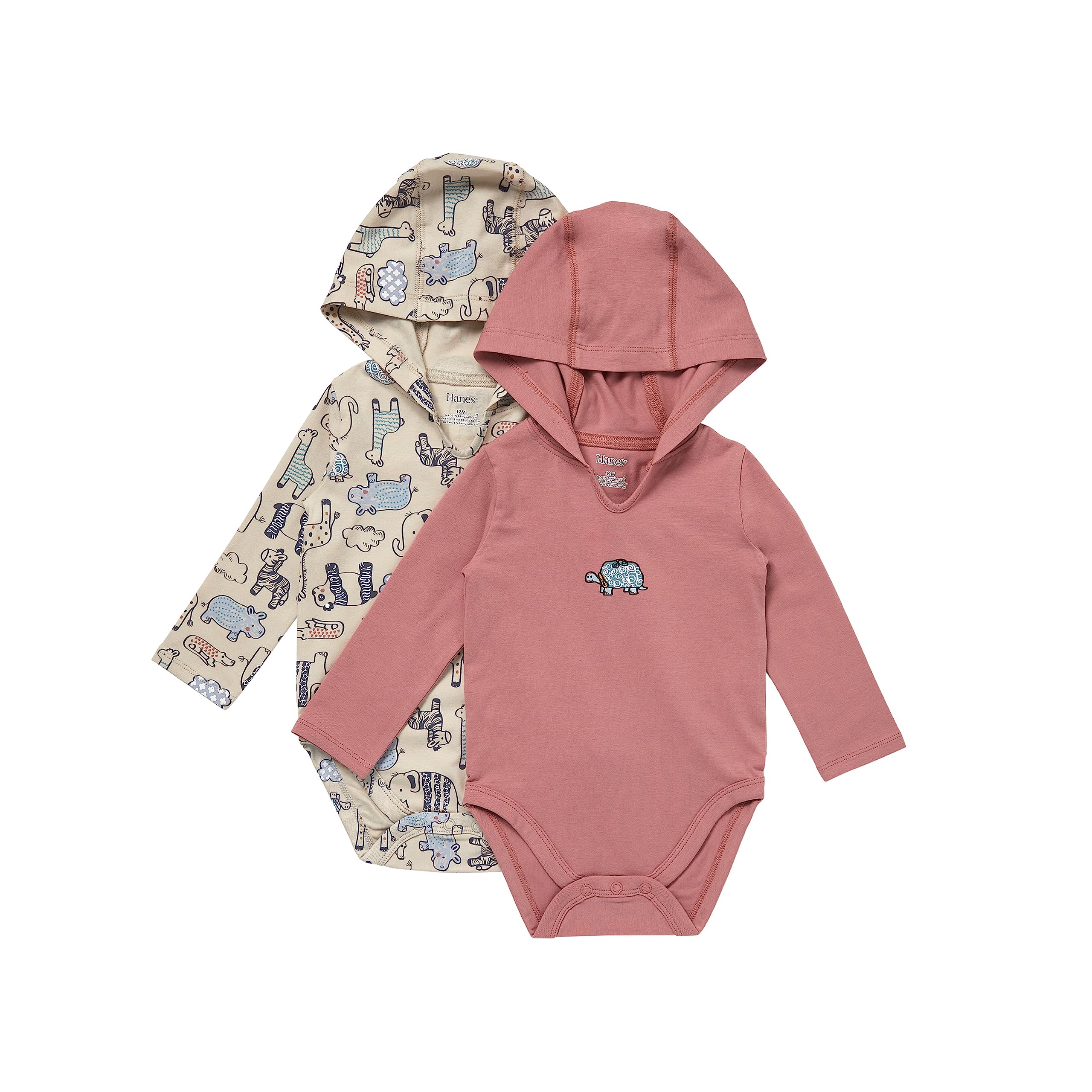 Hanes Unisex Baby Pure Comfort Long Sleeve Hoodie Bodysuits, Infant Bodysuits, Unisex, 3-Pack