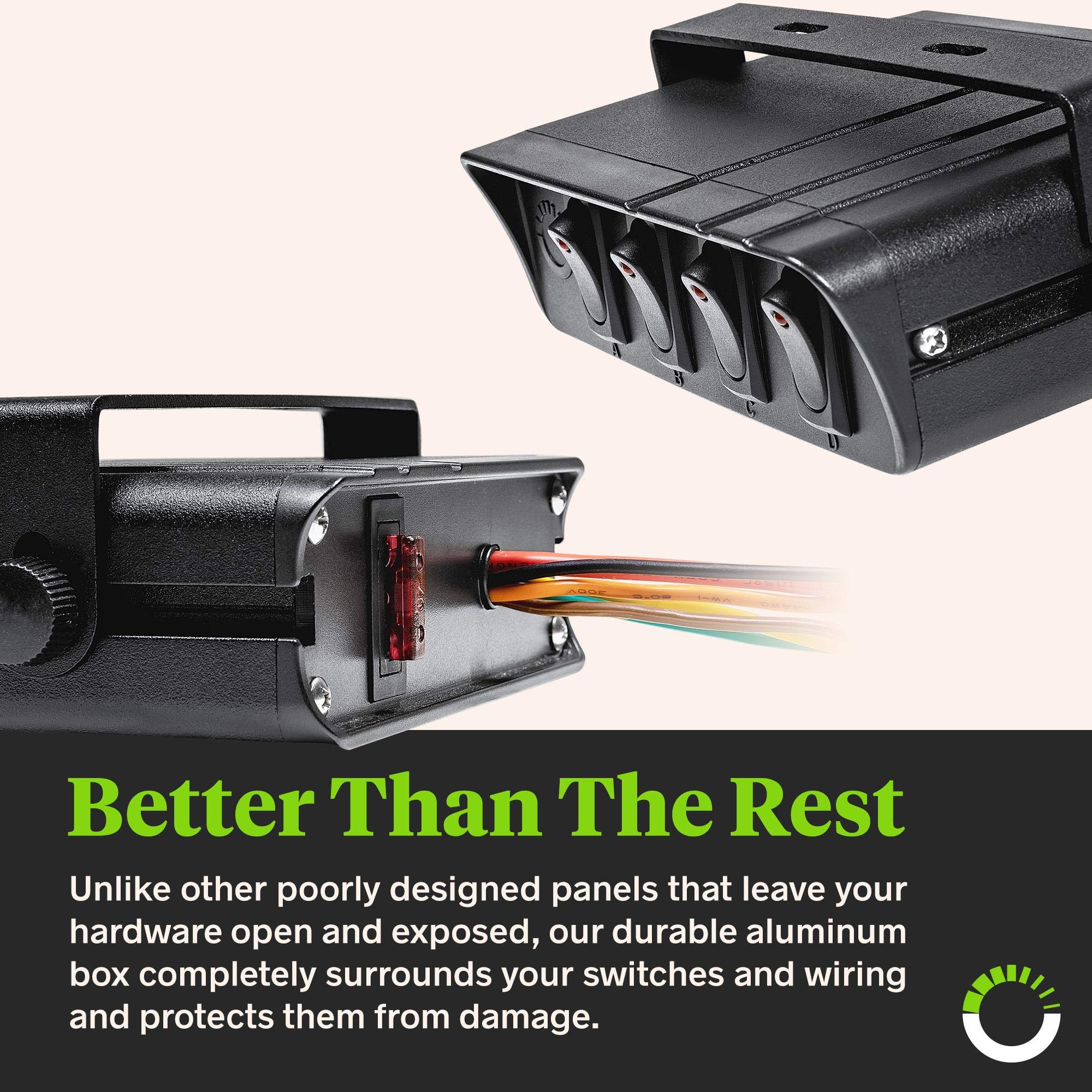 4Gang 12V Rocker Switch Box [20 Amp Max.] [12 AWG Wires][12 Volt DC] SPST On/Off Rocker Toggle