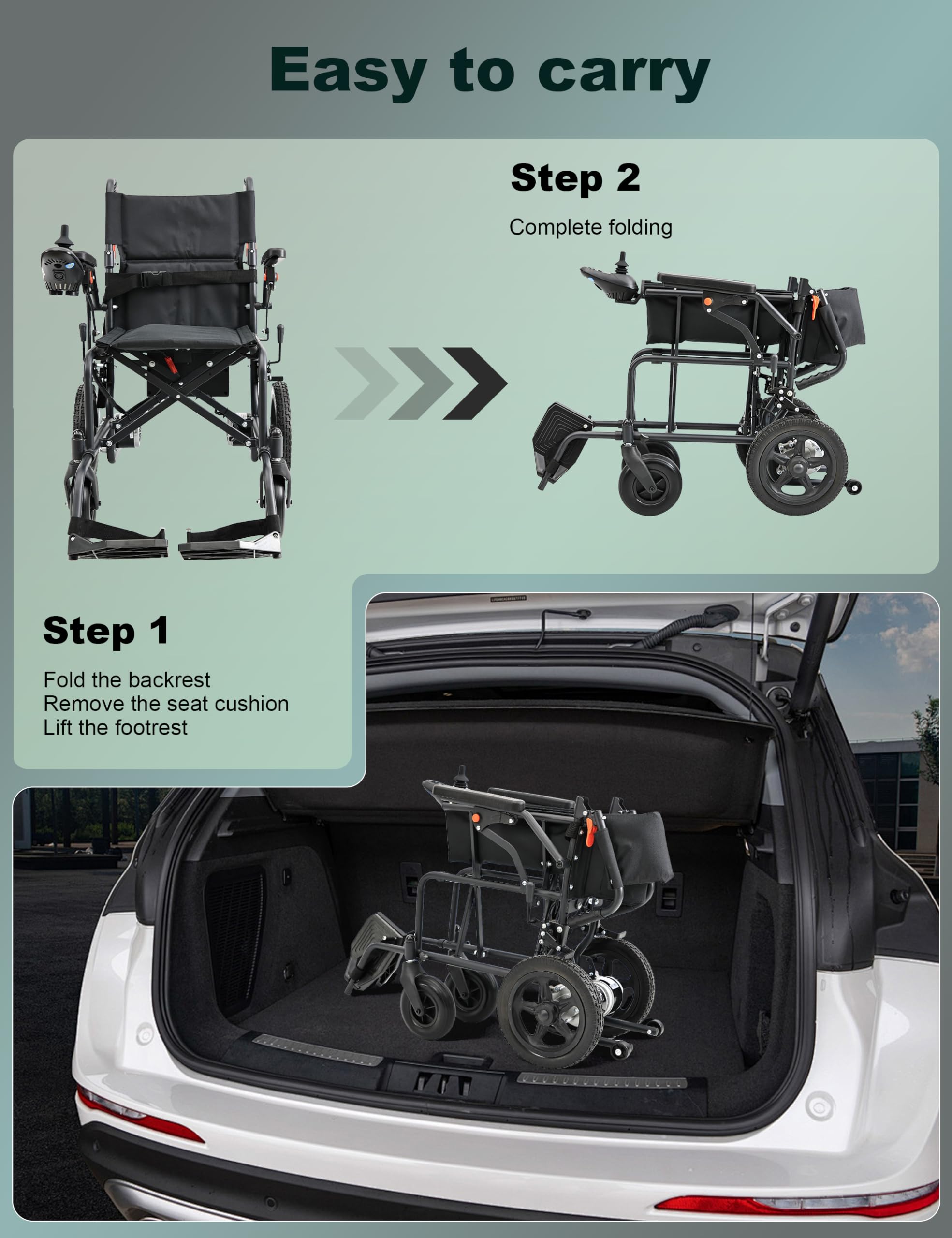 Fauteuil roulant électrique pliable avec sièges plus larges, capacité de poids de 120,2 kg, double moteur de 250 W, portée de 25,5 km, fauteuil roulant électrique léger pour adultes et personnes âgées