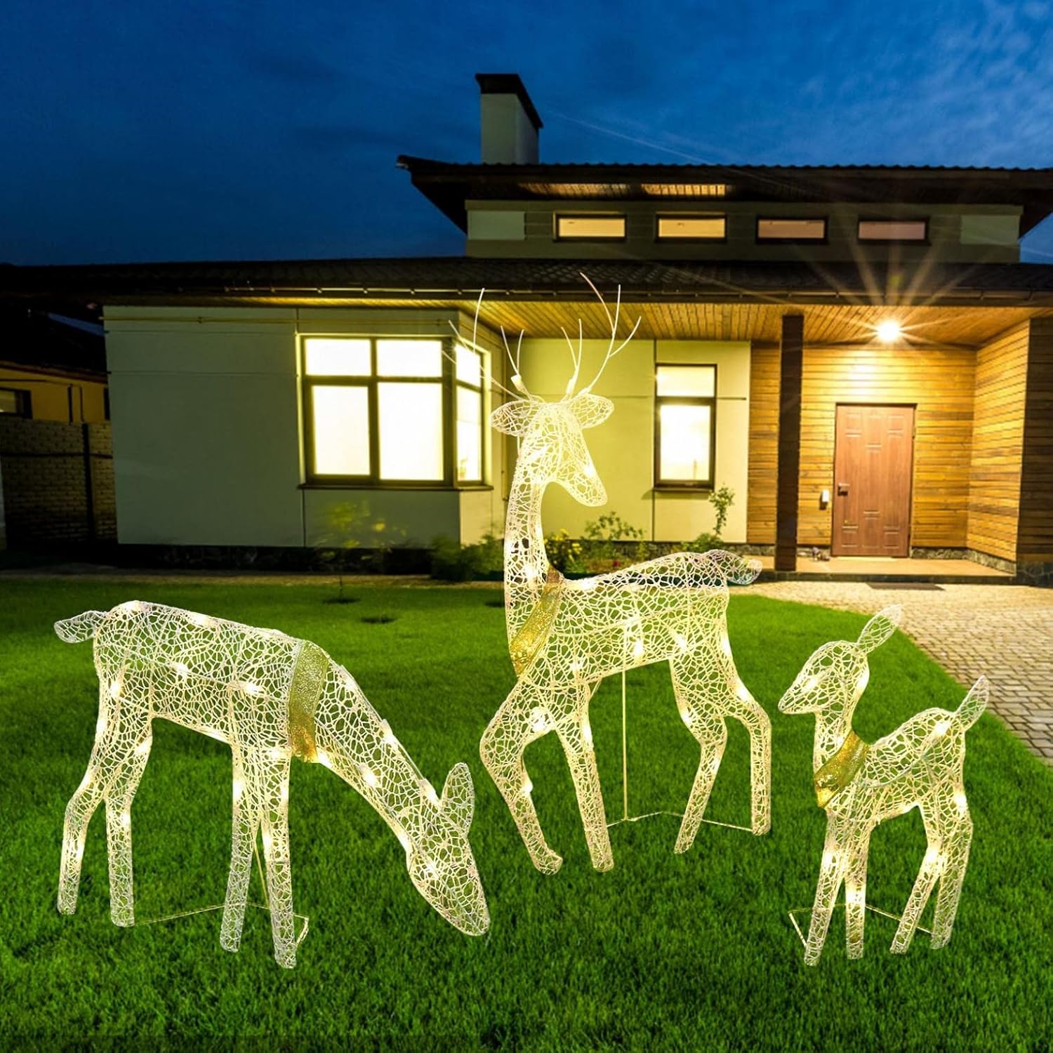 TWIFER Christmas 3PCS Lighted Glitter Fawn, Xmas LED Lighted Elk Family Set Decoration for Christmas Winter Outdoor Yards Patio Front Door Garden : Patio, Lawn & Garden