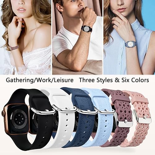 Miniatura 2 de Paquete de 6 correas de silicona compatibles con Apple Watch Band de 1.496 pulgadas, 1.575 pulgadas, 1.614 pulgadas, 1.654 pulgadas, 1.732 pulgadas,