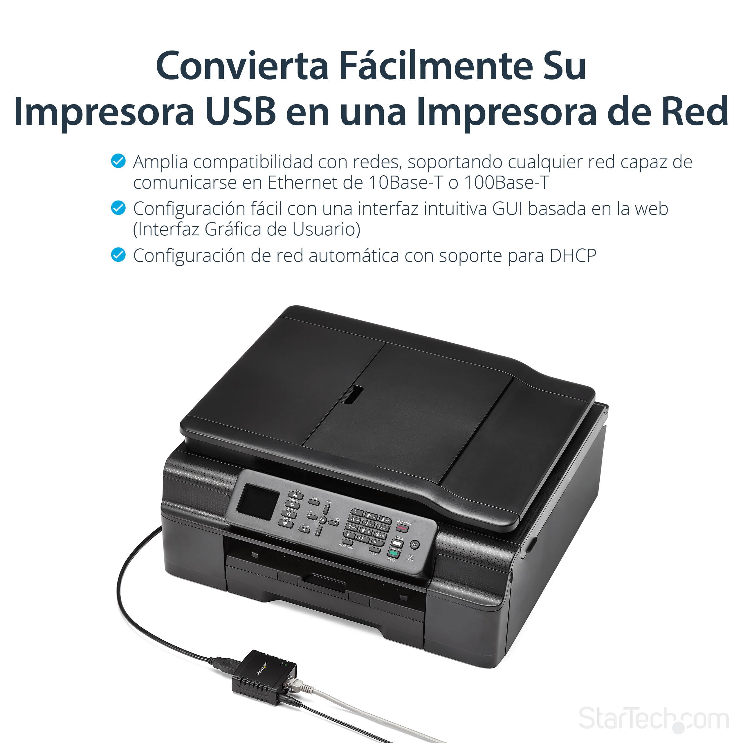 StarTech.com Servidor de Impresión en Red Ethernet 10/100 Mbps a USB 2.0 con LPR - Servidor de Impresión USB