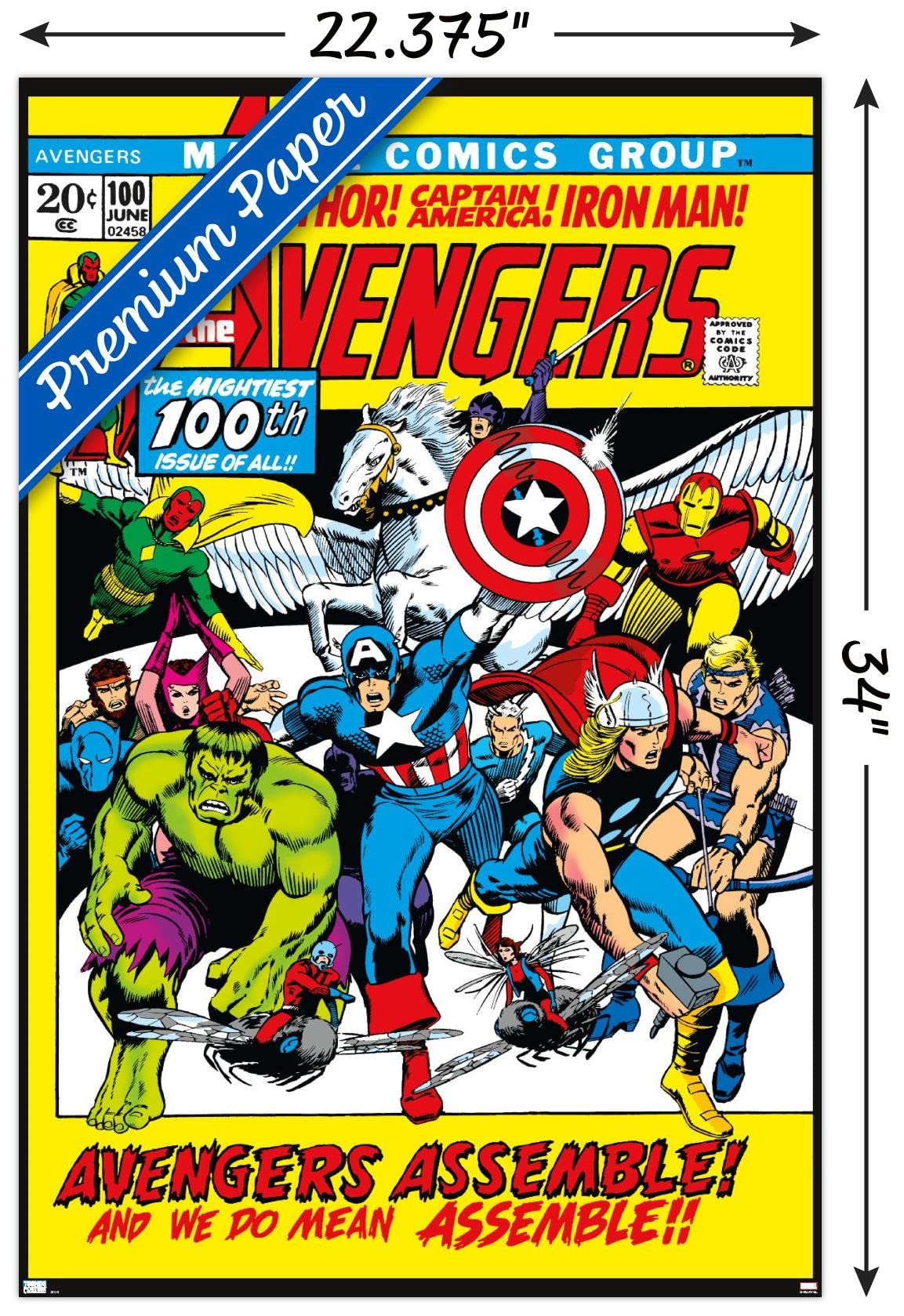 アベンジャーズ　マーベル 　ポスター Amazon.com: Marvel Comics Avengers #100 Wall Poster, 34L