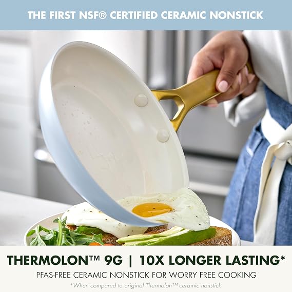 GreenPan Nonstick Reserve Pro 8, 10 & 12 Frying Pan Set, NSF Certified Ceramic, Hard Anodized PFAS-Free Skillets, Stainless Steel Handles, Oven & Dishwasher Safe, Glacier Blue