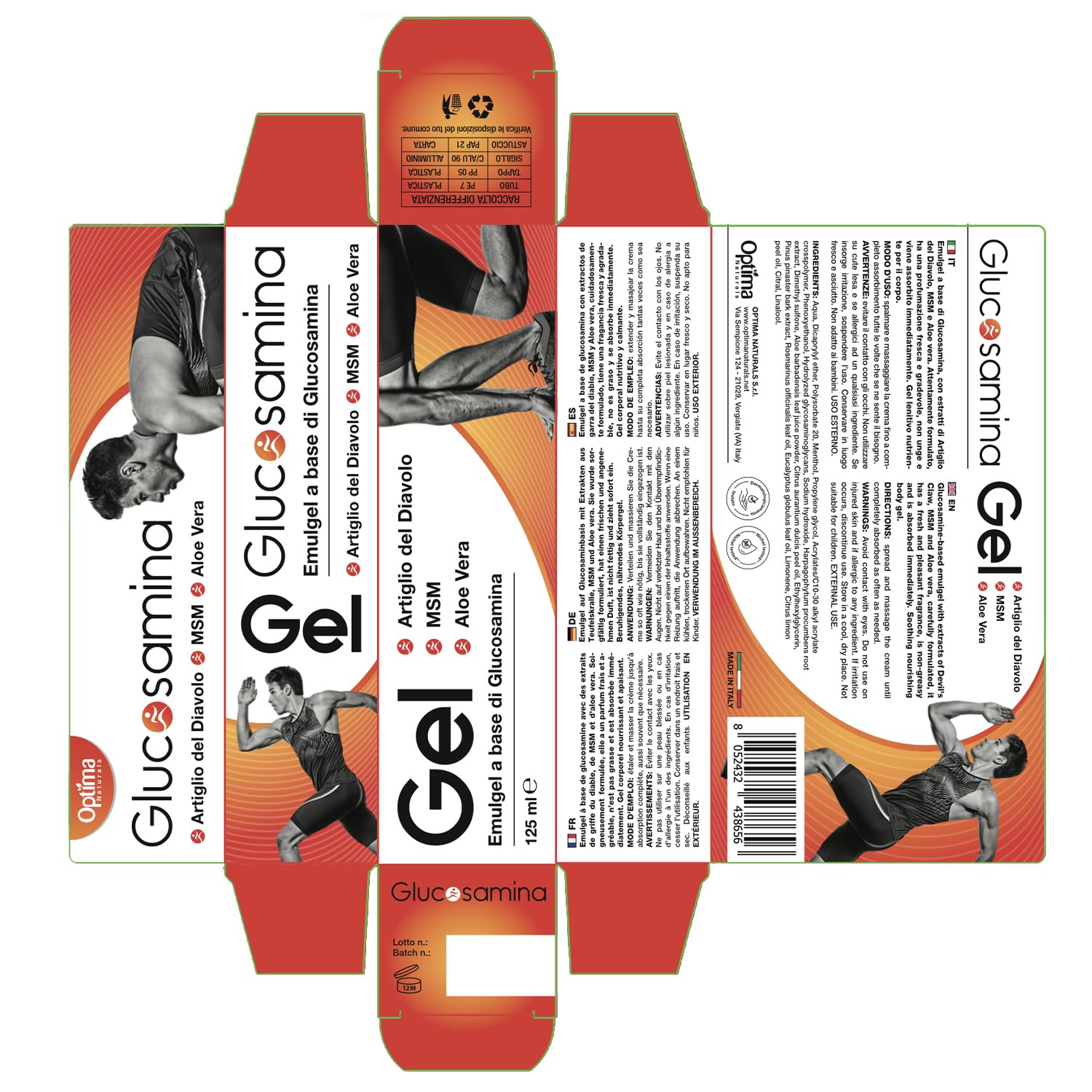 Glucosamina Gel, 125 ml con Artiglio del diavolo, non unge, assorbimento rapido