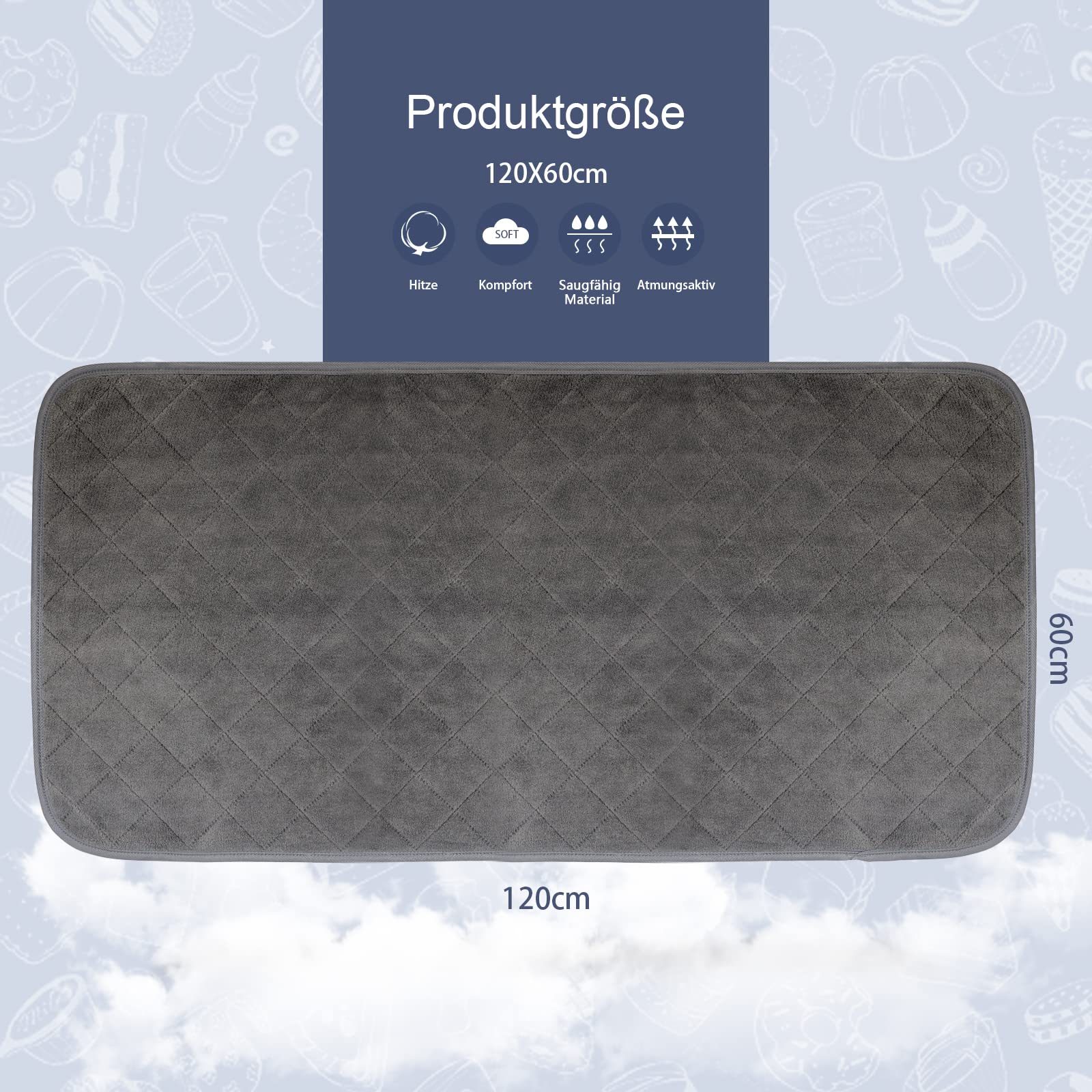 2 Stück PIPI Pad für Meerschweinchenkäfig, Sehr saugfähige Wiederverwendbare und waschbare Fleece Trainingspads für Haustiere mit wasserdichter Unterseite für Kleintiere L Grau