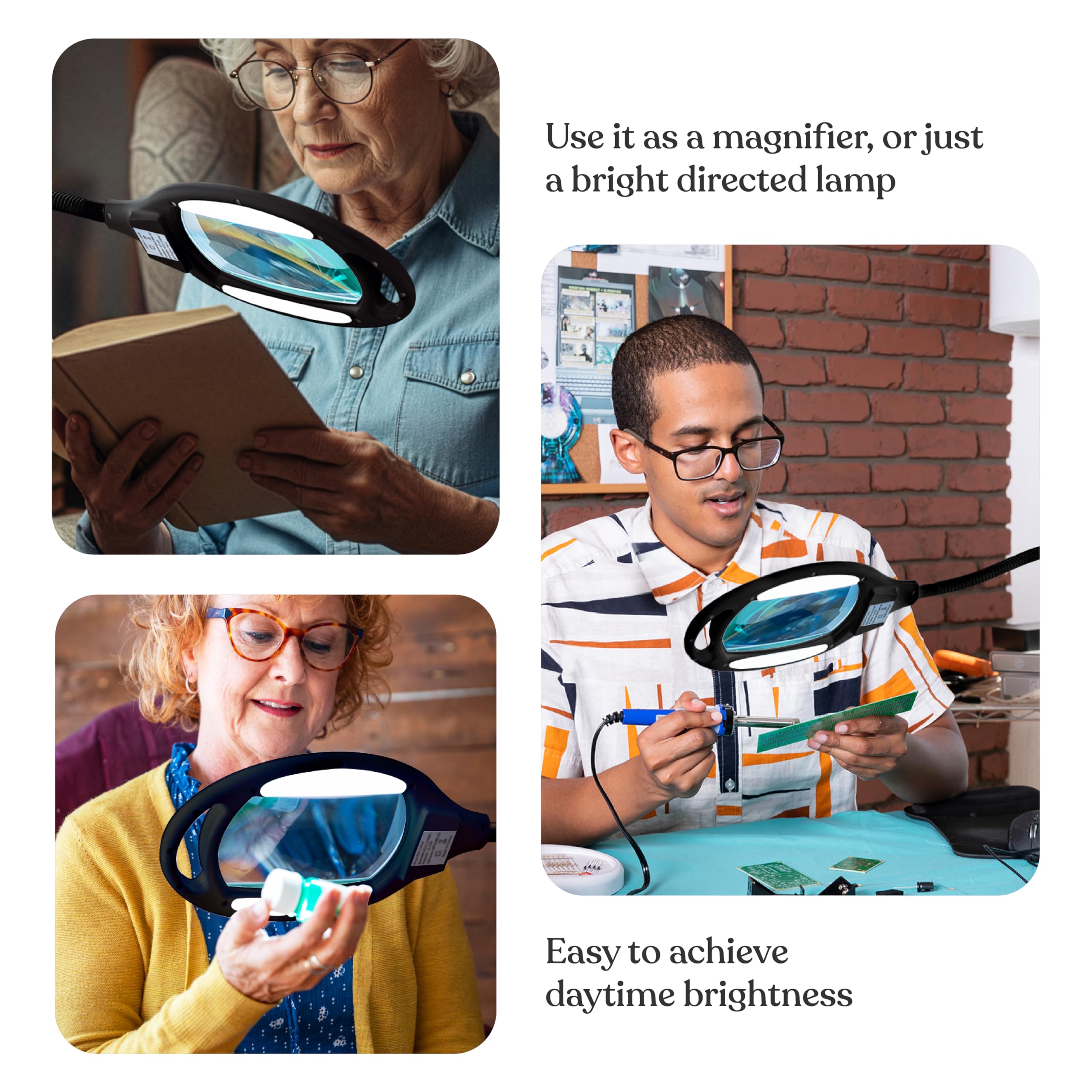 Brightech LightView Pro - Lampada da terra con ingrandimento a pagina intera - Lente d'ingrandimento a mani libere con luce a LED brillante per la lettura-Collo d'oca flessibile mantiene la posizione