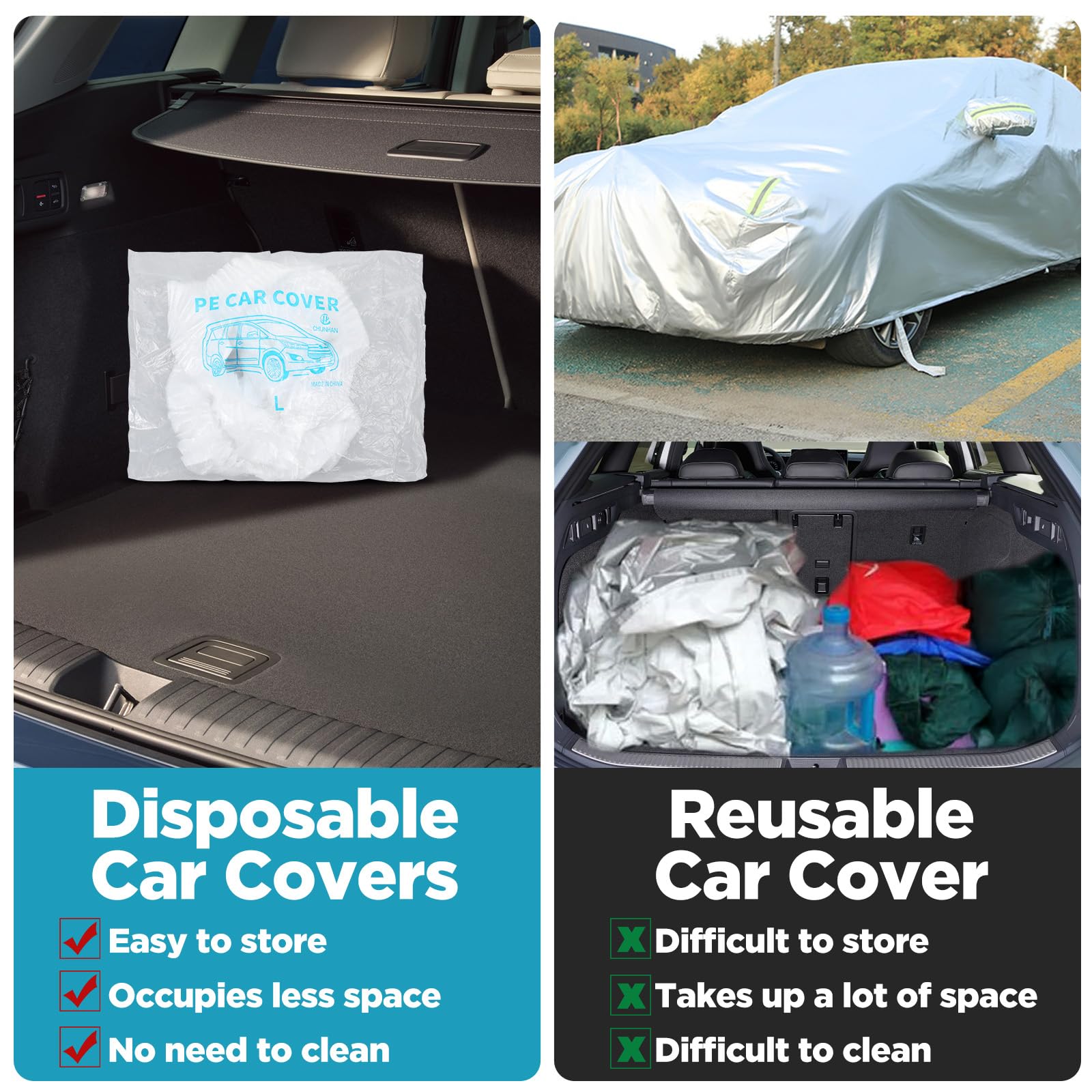 Molain 4 Pack Disposable Car Cover Clear Plastic Car Cover Waterproof Universal Rain Dust Garage Covers with Elastic — view 4