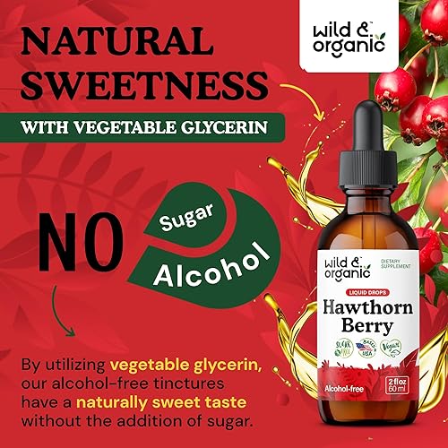 Miniatura 6 de Wild & Organic Gotas de extracto de bayas de espino de 600 mg  Suplemento líquido de espino para apoyo general  Tintura de hierbas veganas, sin