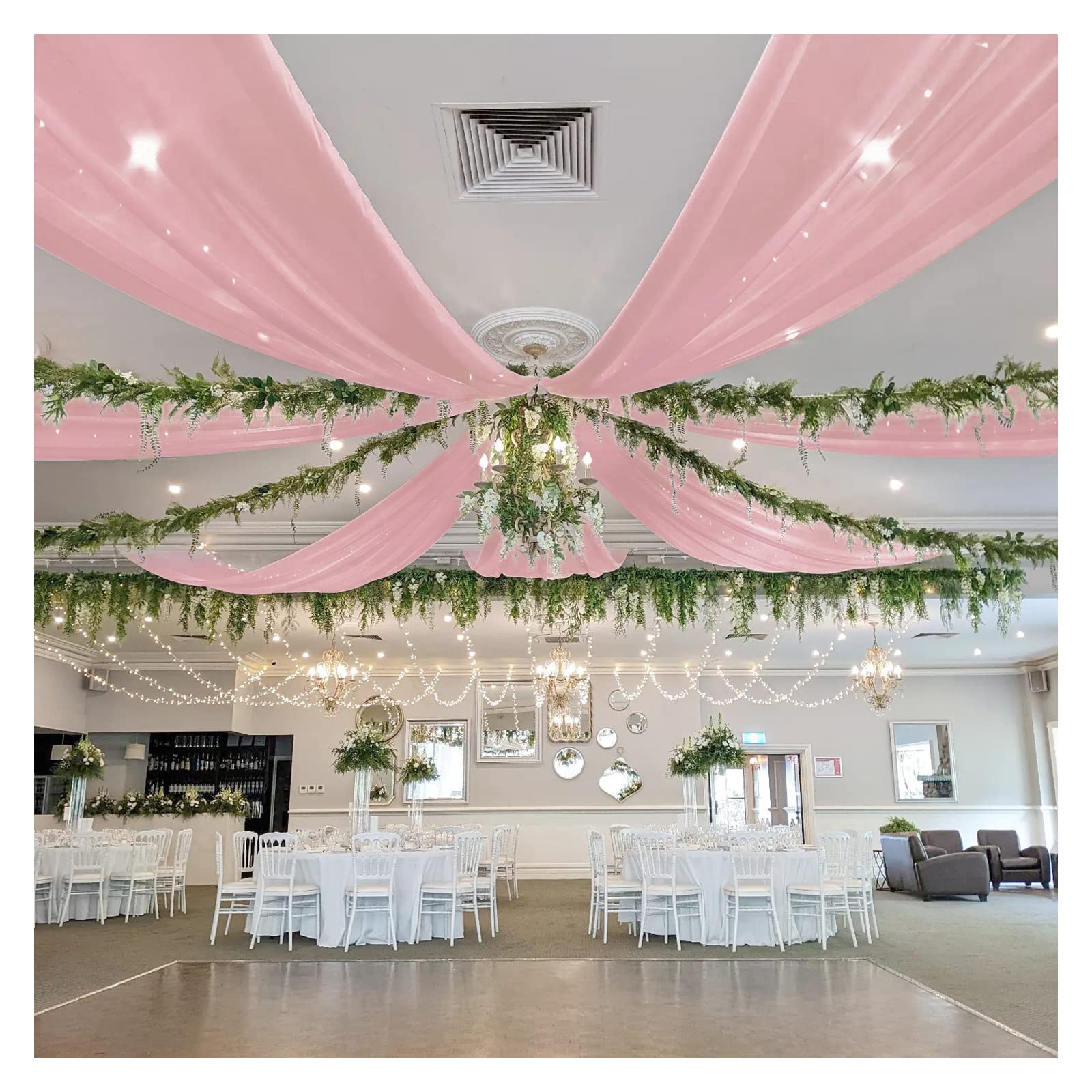Fanqisi Dusty Rose Chiffon Ceiling Drapes 6 Panels 5Ftx15ft Long Wedding Draping Fabric Sheer Swag Drapes For Reception Halls Conservatorydecoration