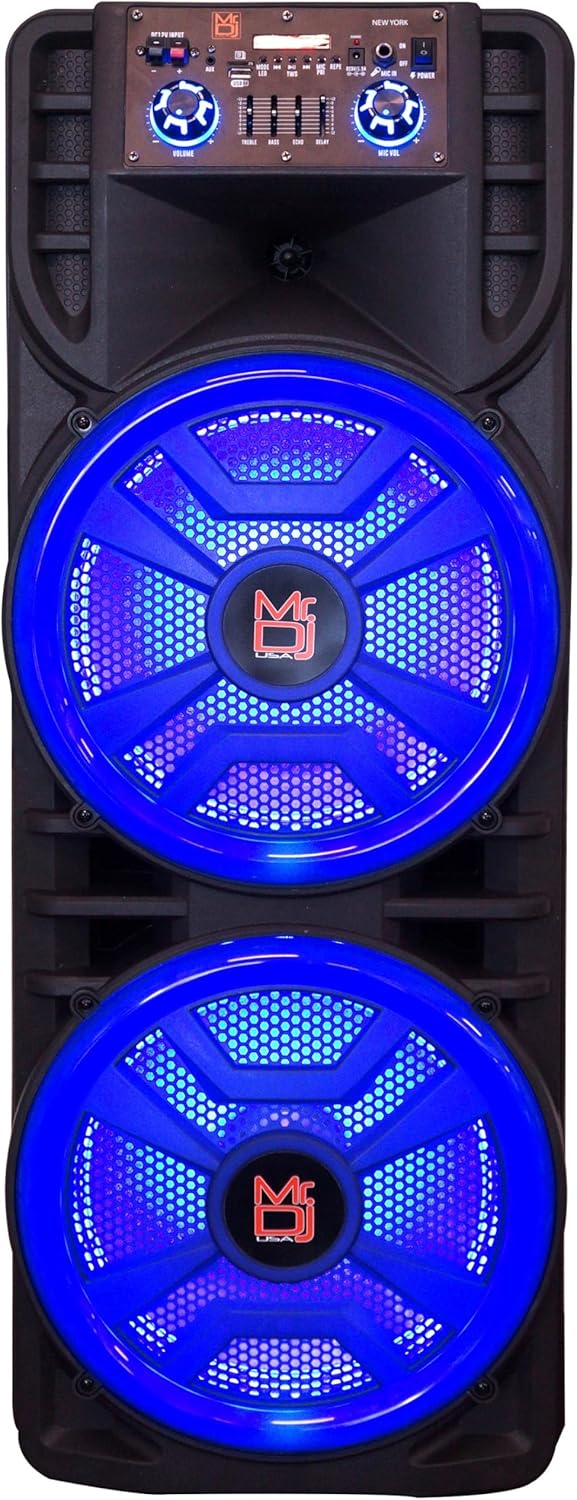 MR DJ NEWYORK+ 12" X 2 Rechargeable Portable Bluetooth Karaoke Speaker with Party Flame Lights Microphone TWS USB FM Radio - Image 6