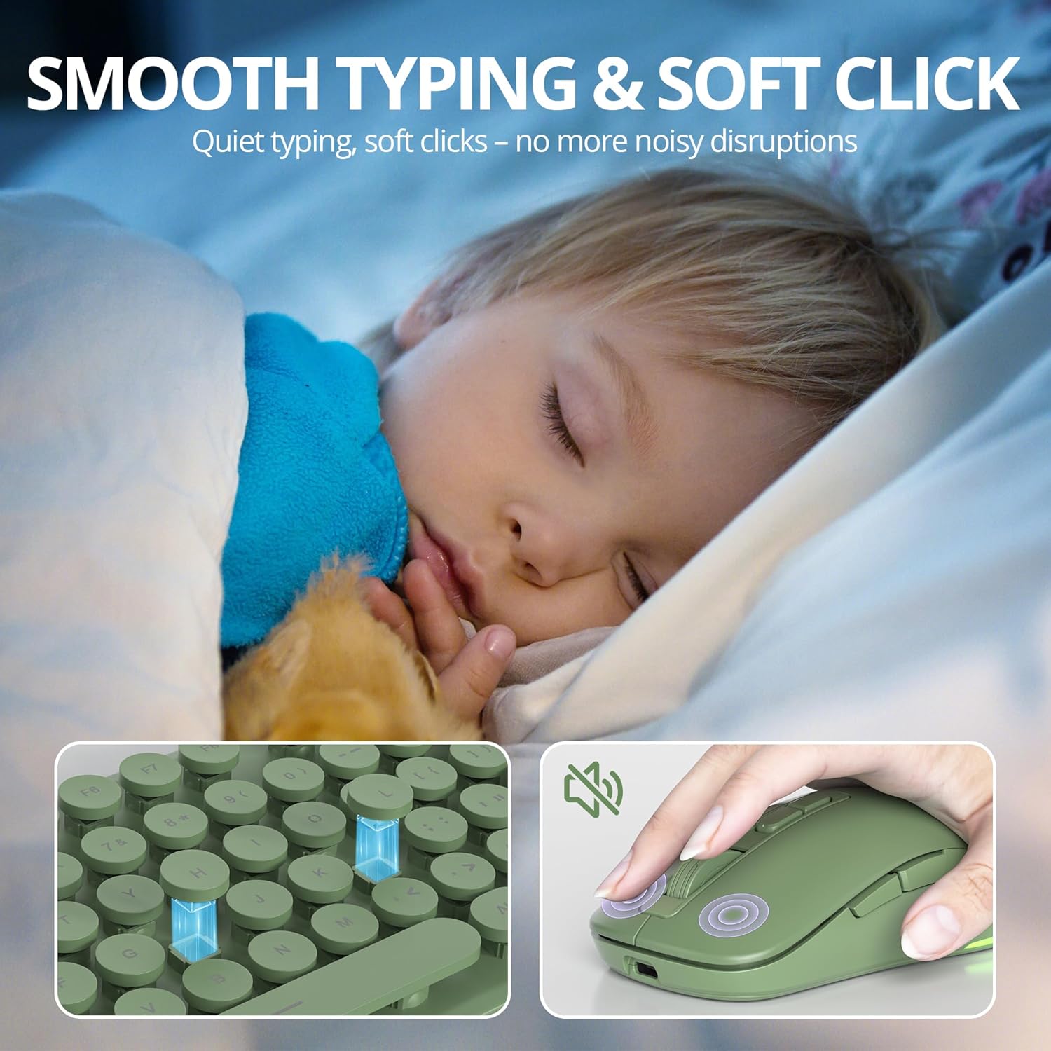 Backlit Wireless Keyboard and Mouse, 2.4GHz Light Up Typewriter Rechargeable Cordless Quiet Keyboard with USB Receiver for PC/Laptop(Dark Green)