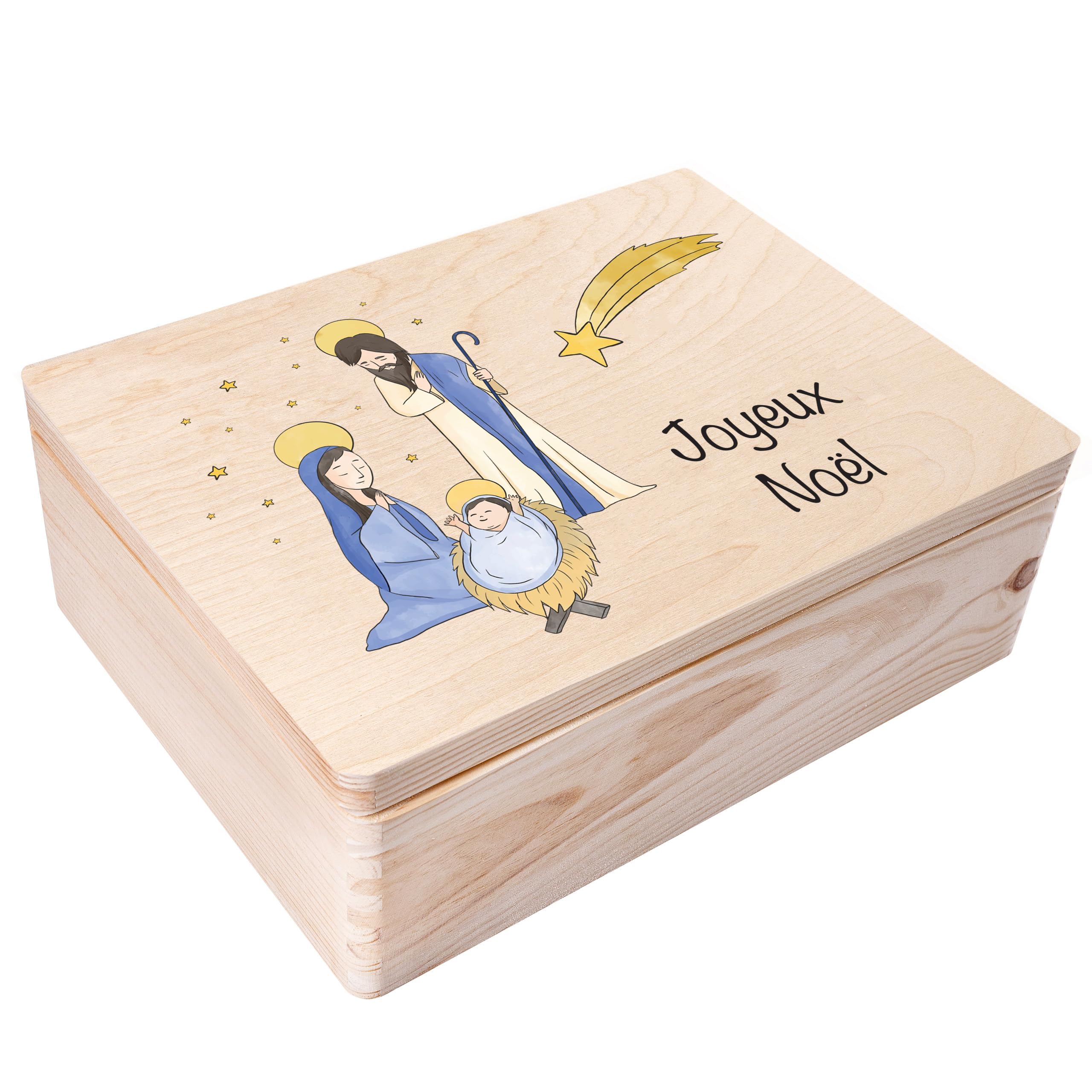 Creative Deco Personnalisé Idee Cadeau Noel pour Femme et Homme - Texte Désiré Boîte en Bois - Thème Sainte Famille | Votre Original Cadeaux Personnalisé | Decoration Personnalisable