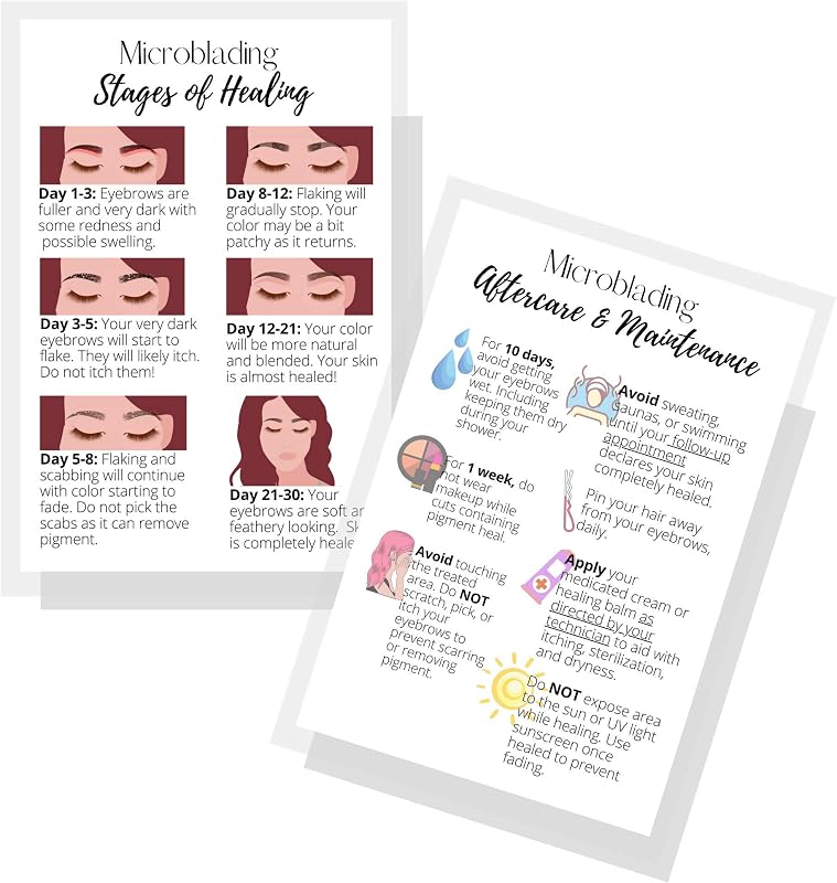 Cartões impressos para orientação pós-microblading, frente e verso, 30 unidades, 10,16 x 15,24 cm, Boutique Marketing LLC