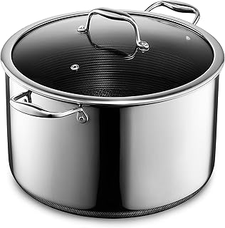 HexClad Hybrid Nonstick 12-Quart Stockpot with Tempered Glass Lid, Stay-...