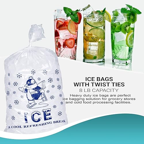 Miniatura 5 de APQ - Paquete de 1000 bolsas de hielo con lazos giratorios de 11 x 20. Bolsas de hielo impresas con bloque de escritura en bloque de 11 x 20.