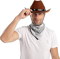 Vista 9 de Spooktacular Creations Sombrero de vaquero de Halloween y 3 piezas de bandana para hombres y niños, disfraz de vaquero, accesorios de Halloween