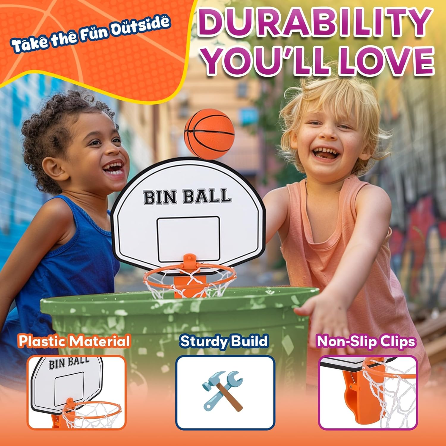 Forest & Twelfth 8.5” Trash Can Basketball Game Set – Office Basket Ball Hoop Clip for Waste Basket, Also Ideal for Living Room or Bedroom, Includes Basket Ball and Inflating Pump