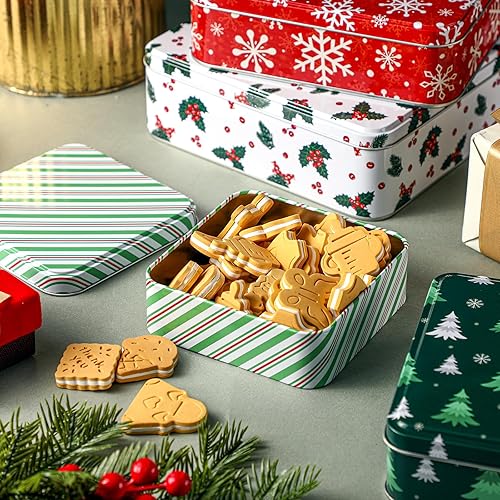 Miniatura 4 de 4 latas de galletas de Navidad con tapas, diseño de dibujos animados vintage, latas de anidación, muñeco de nieve, renos, Papá Noel, contenedores de