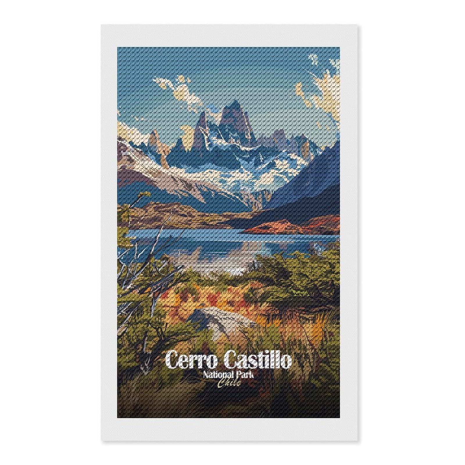 Junmoney Cerro Castillo National Park Chile Diamond Painting Canvas Kit 12"x20", Adhesive Canvas, Living Room Decor, Farmhouse Decor, Winter Craft