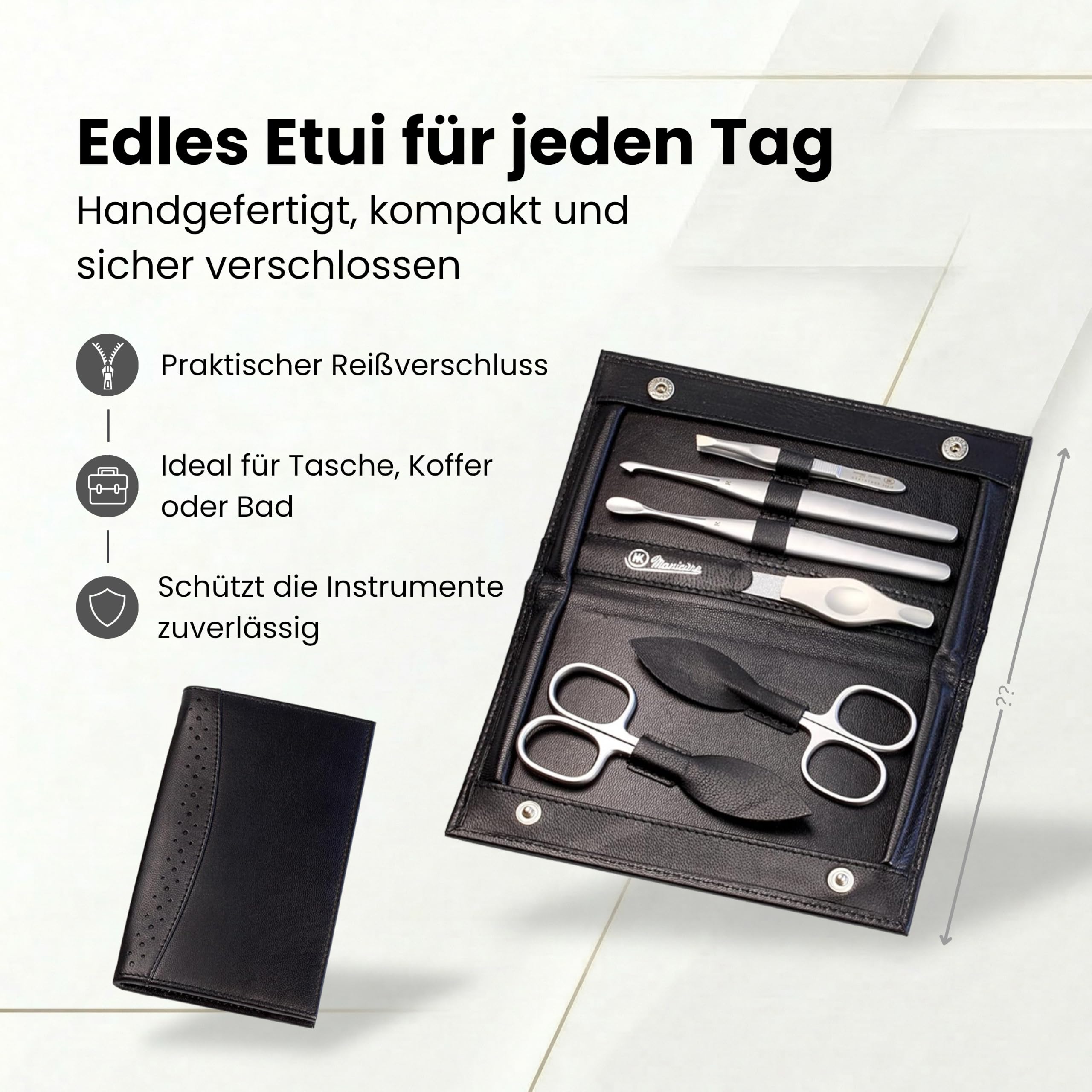 Hans Kniebes Maniküre Set 6-teilig Edelstahl Rostfrei - Nagelpflegeset für Damen und Herren im Leder Etui - Inkl. Nagelschere, Nagelfeile, Nagelhautentferner - Pediküre Set & Fußpflege Set