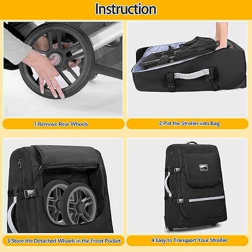 Miniatura 5 de Bolsa de viaje para cochecito con ruedas compatible con UPPAbaby Vista, Vista V2, Cruz V2, Rolling Gate Check Bolsa de almacenamiento para cochecito