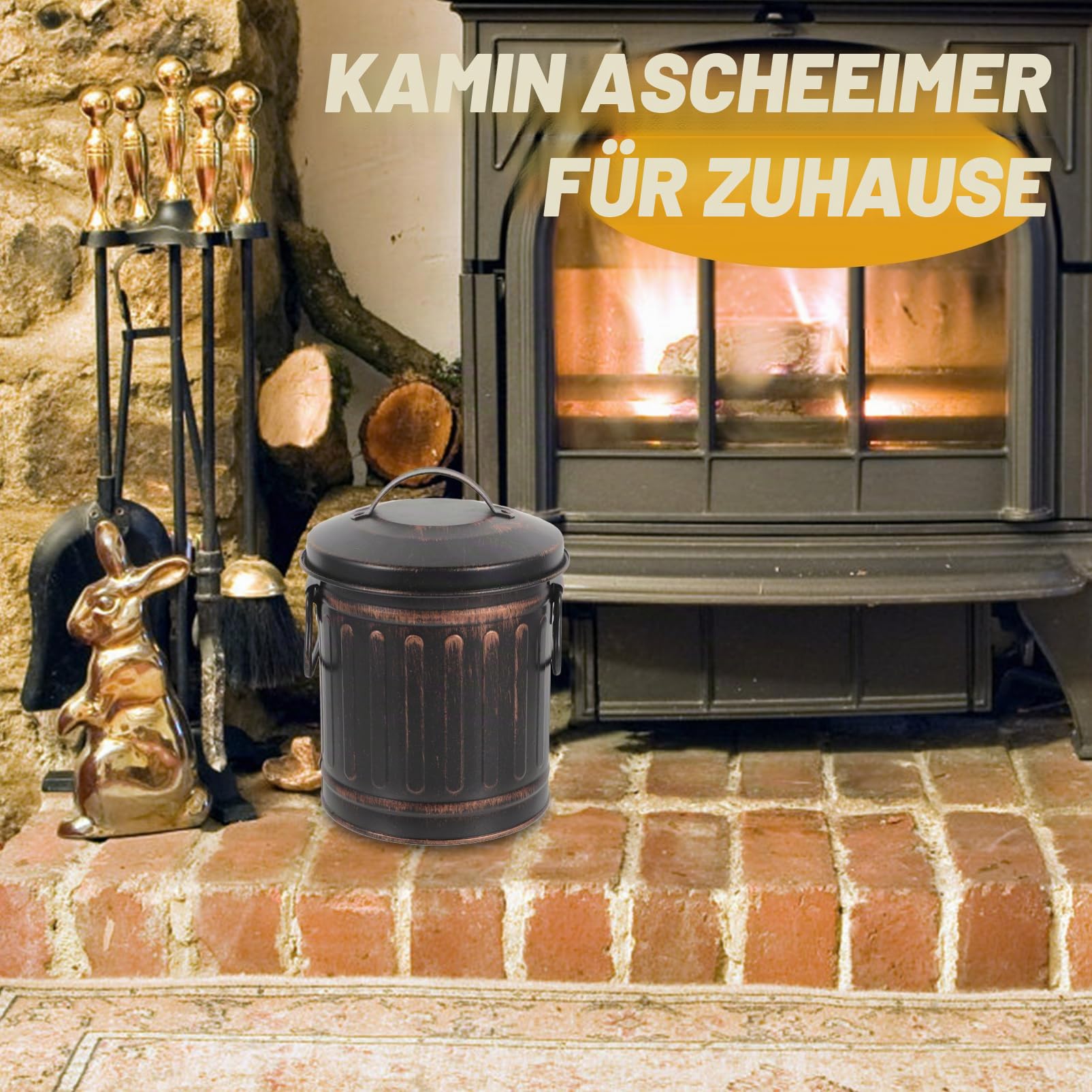 Ascheeimer mit Deckel Feuerfest, Ascheeimer Mit Deckel Metall-Holzkohleeimer Kamin-Aschebehälter Mit Für Kamin Und Feuerstellen Für Kamin Feuerstellen Herd Holzöfen Drinnen Und Draußen