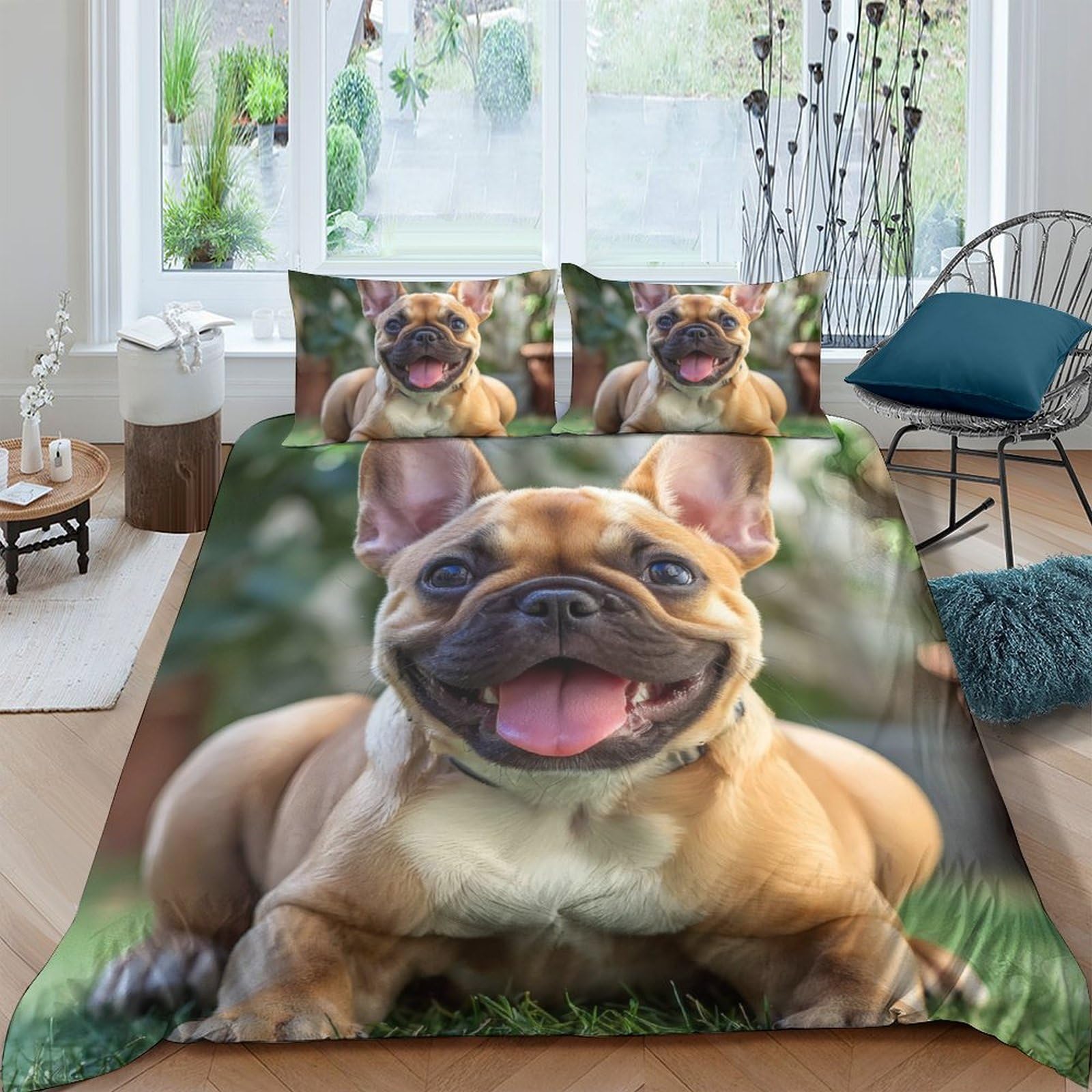 Ctjqhvkz Style-2 3D Printed French Bulldog Fitted Sheet Microfiber Soft Dog Bed Cover For Bedroom Guest Room Dorm Mattress Protection Decor Single（135X200cm）