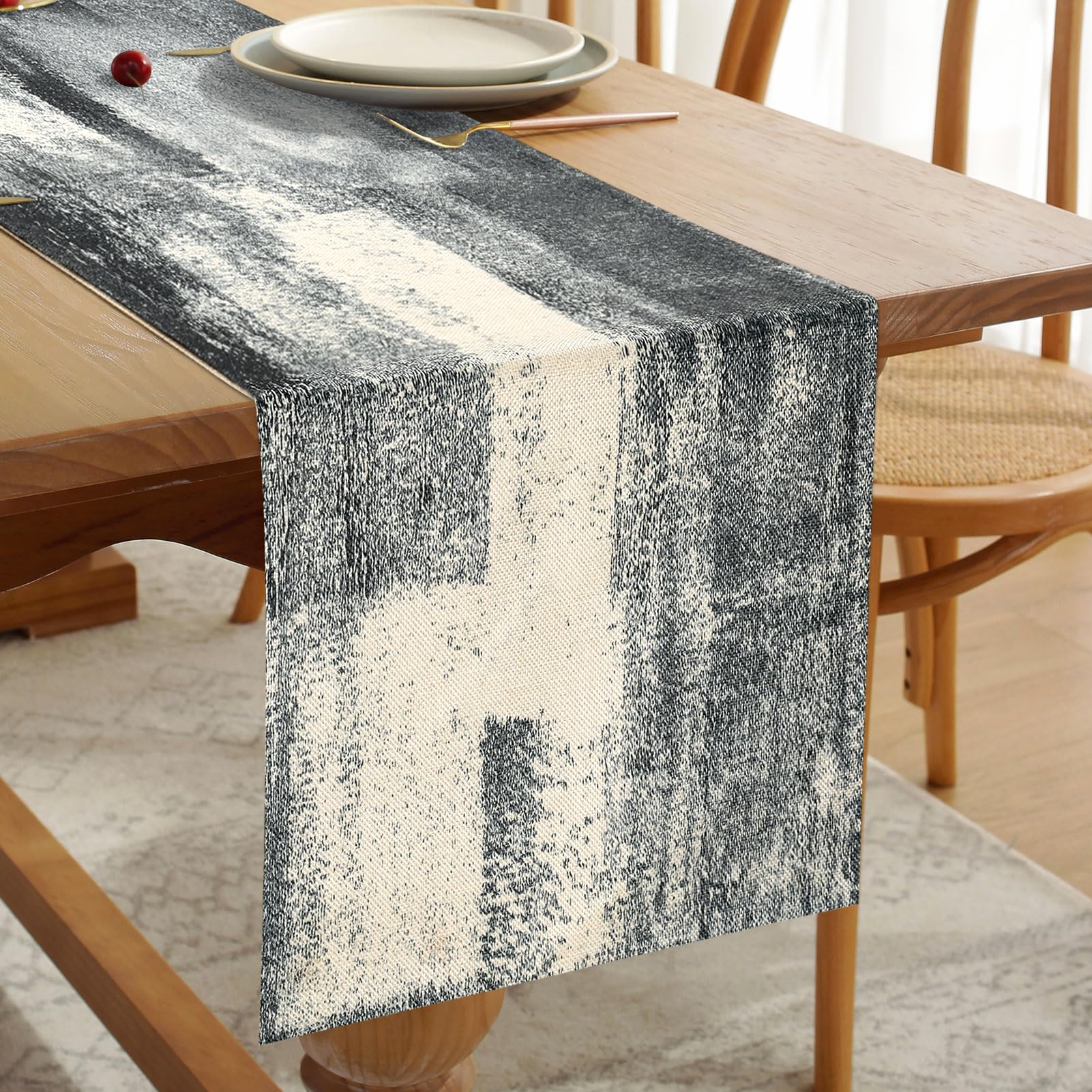 Outdoor Table Runner Black Linen Boho Table Runner Modern Seasonal Decorative Tablecloth for Coffee Table Holiday Parties