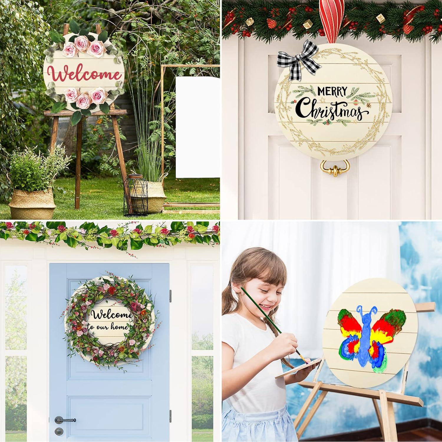 Whaline 5 pcs 12 inch Christmas Wood Circles for Crafts Xmas Rustic Unfinished Round Wooden Signs Blank for Christmas Winter DIY Painting Art Craft