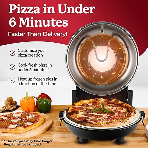 Miniatura 3 de PIEZANO Granitestone - Horno de pizza de corteza crujiente – Horno eléctrico de pizza de 12 pulgadas para encimera de interior con piedra de