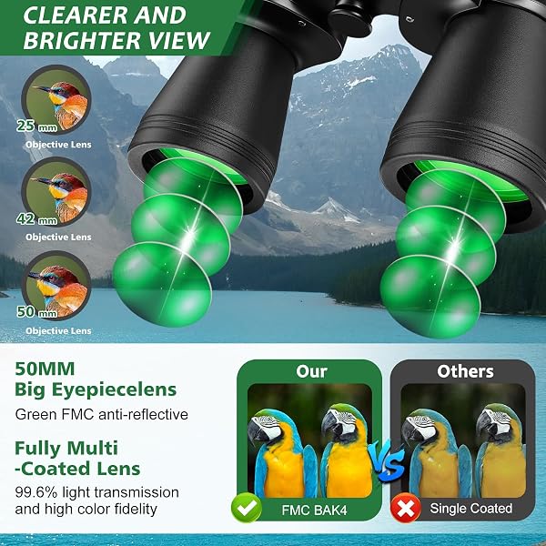 20x50 High Power Binoculars for Adults Bird Watching,Waterproof Binoculars Telescope with Clear Vision, BAK4 Prism, FMC Lens, Ideal Essenstials for Travel Camping Hiking Football Games Black - 2