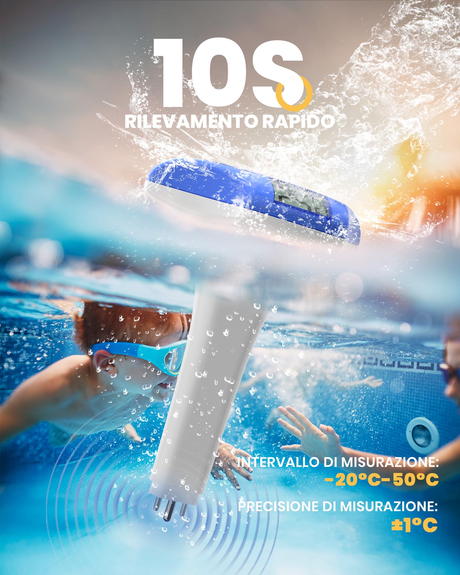 Baldr Solare Termometro Piscina Galleggiante, con Display Digitale LCD Facile da Leggere, Impermeabile IPX8,&Efficiente dal Punto di Vista Energetico, per Piscine, Vasche Idromassaggio