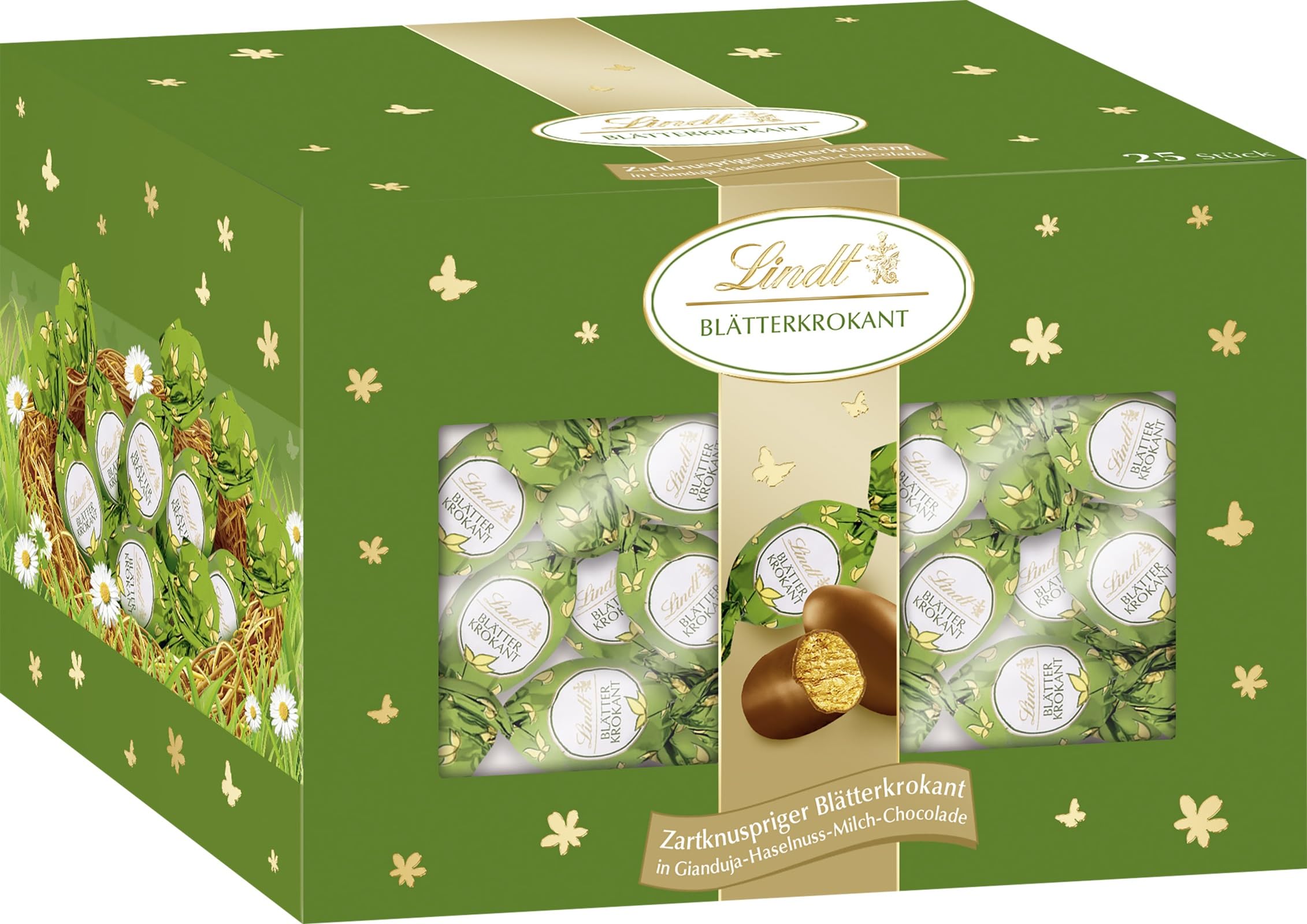 Lindt Schokolade | Blätterkrokant-Eier Box | 430g | Zartknusprige Krokant-Eier in feiner Gianduja-Haselnuss-Milchschokolade | Festliche Spezialität für Erwachsene | Exklusiv zu Ostern
