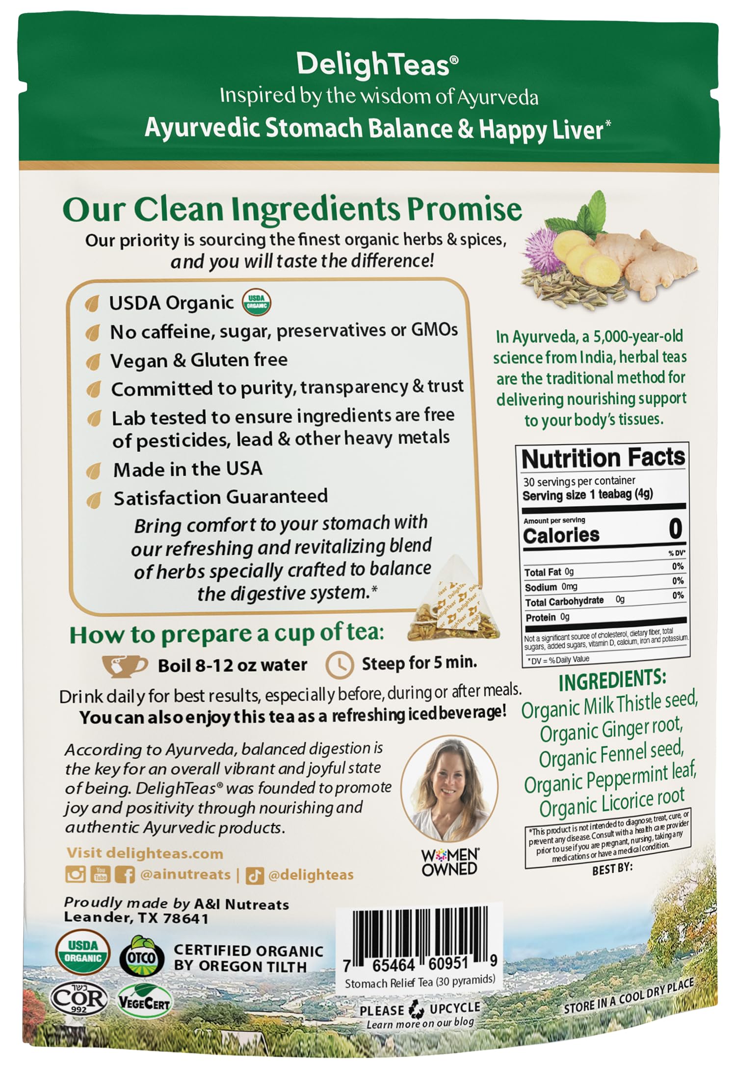 DelighTeas Sachets de thé détox pour le foie | Sachets de thé pyramidaux respectueux de l'environnement | Soulagement ayurvédique de l'estomac et soutien du foie | USDA biologique, végétalien, sans