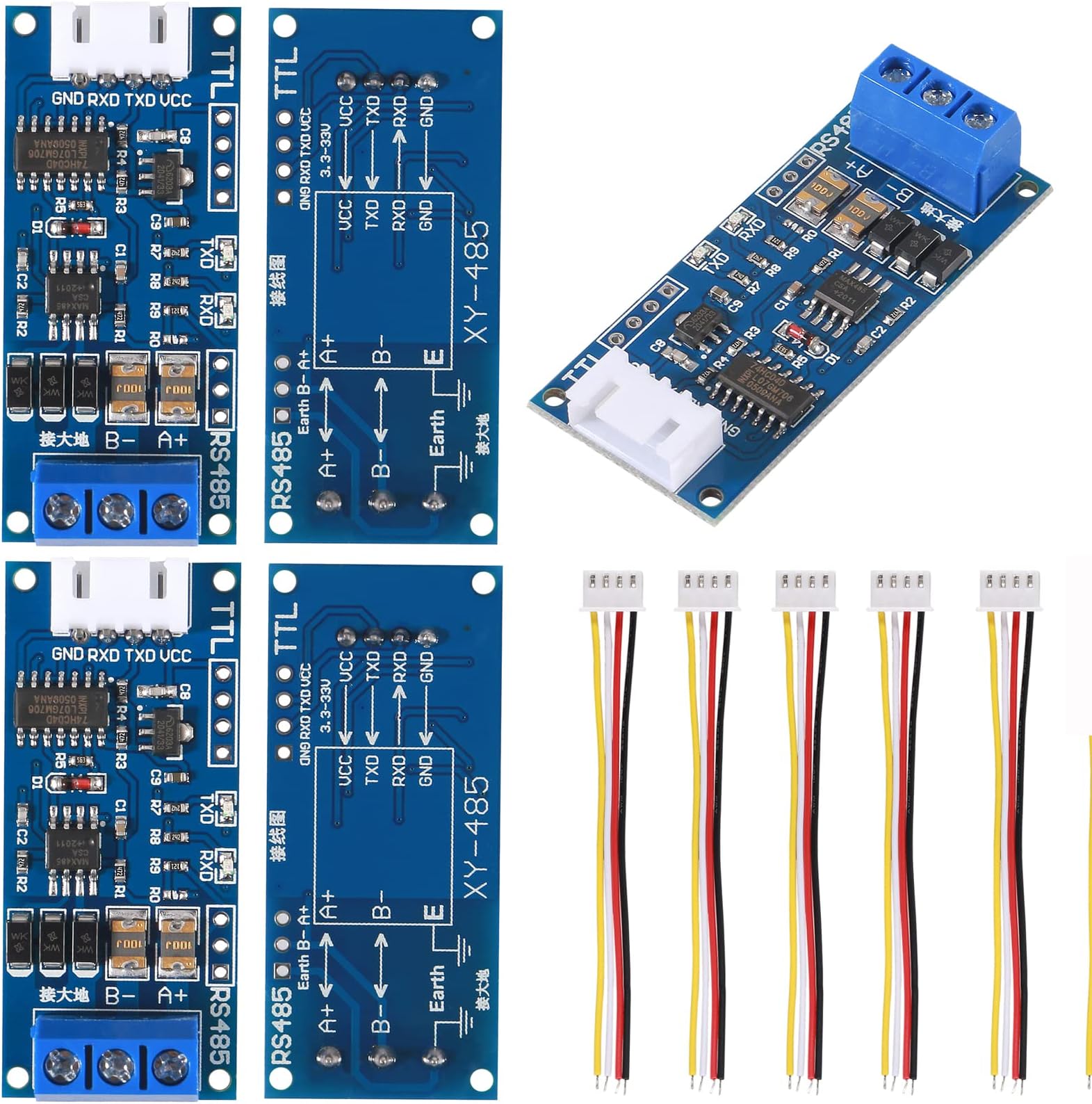 5Pack TTL to RS485 Adapter Module, 485 to TTL 3.3V/5.0V Signals Serial Port Power Supply Converter with Indicator Lights