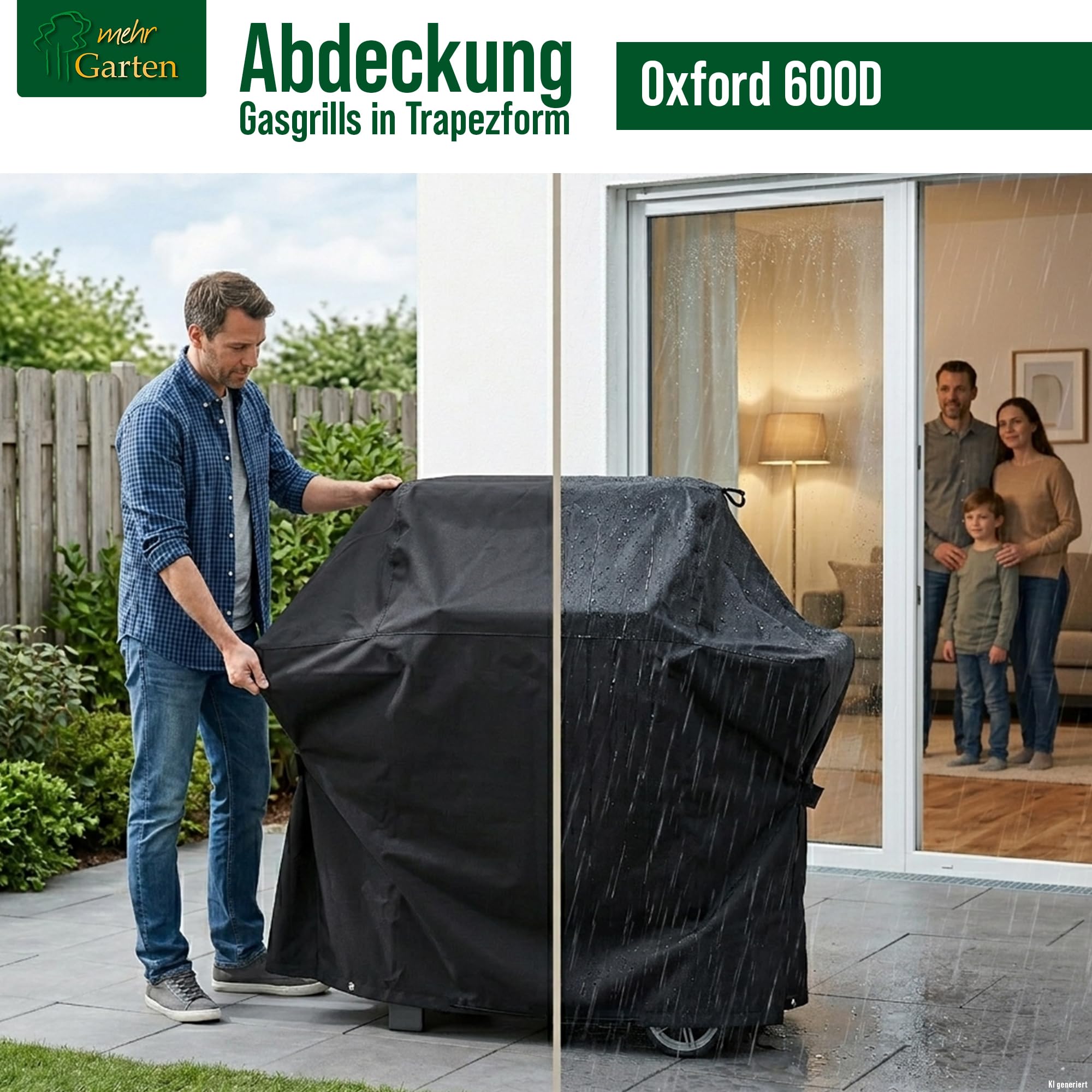 Grillabdeckung 183x63x117 cm, Schutzhülle Grill Trapezform | 600D Oxford - wasserdicht, UV-beständig, reißfest und winterfest - robuste Abdeckung für Gasgrill mit Kordelzug