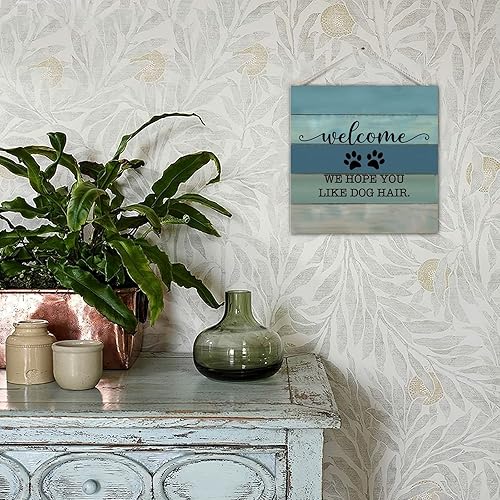 Miniatura 6 de Letrero de madera de estilo clásico con texto en inglés "Welcome We Hope You Like Dog Hair", letrero decorativo de bienvenida de madera, letrero de