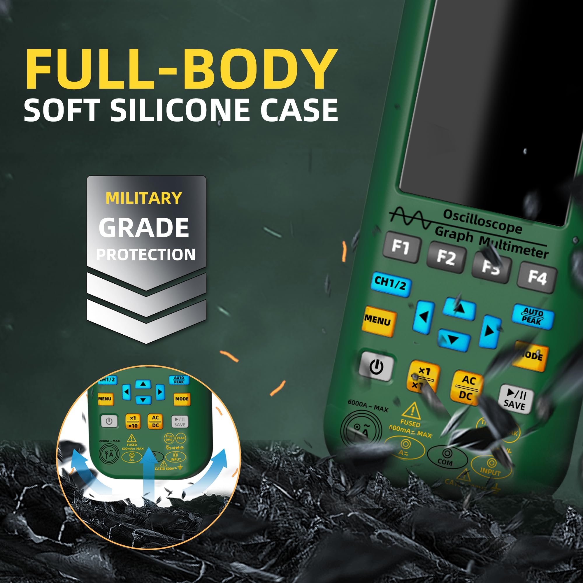 BSIDE O7 Oscilloscopio Digitale Portatile 2 Canali con Multimetro TRMS Generatore di Segnale 3,98" Display a Visione Completa 50MHz 208MSa/s Tester Oscilloscopio Ricaricabile Misura 6000A Corrente AC