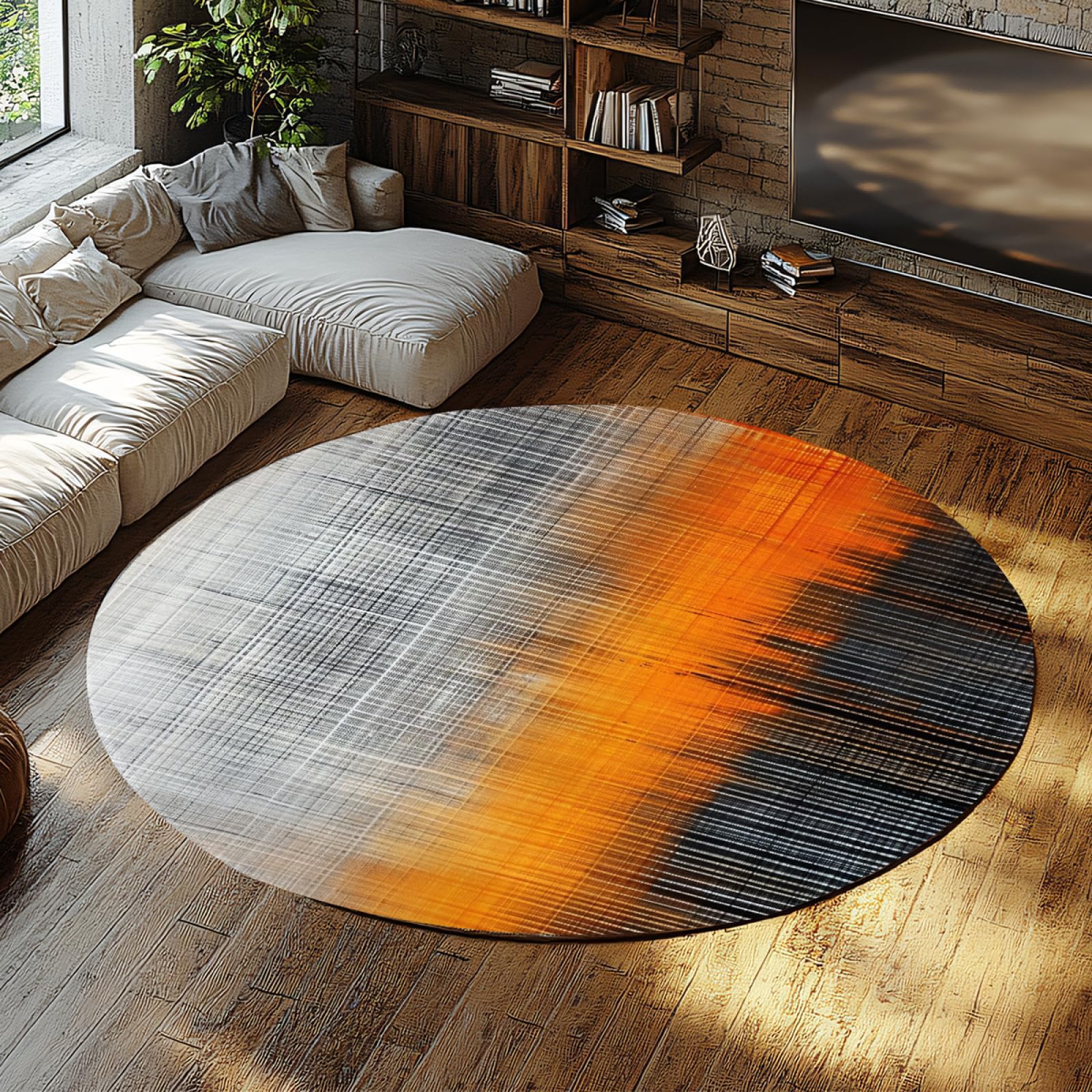 Tapis rond dégradé abstrait et tapis de sol de bureau lavable 90cm
