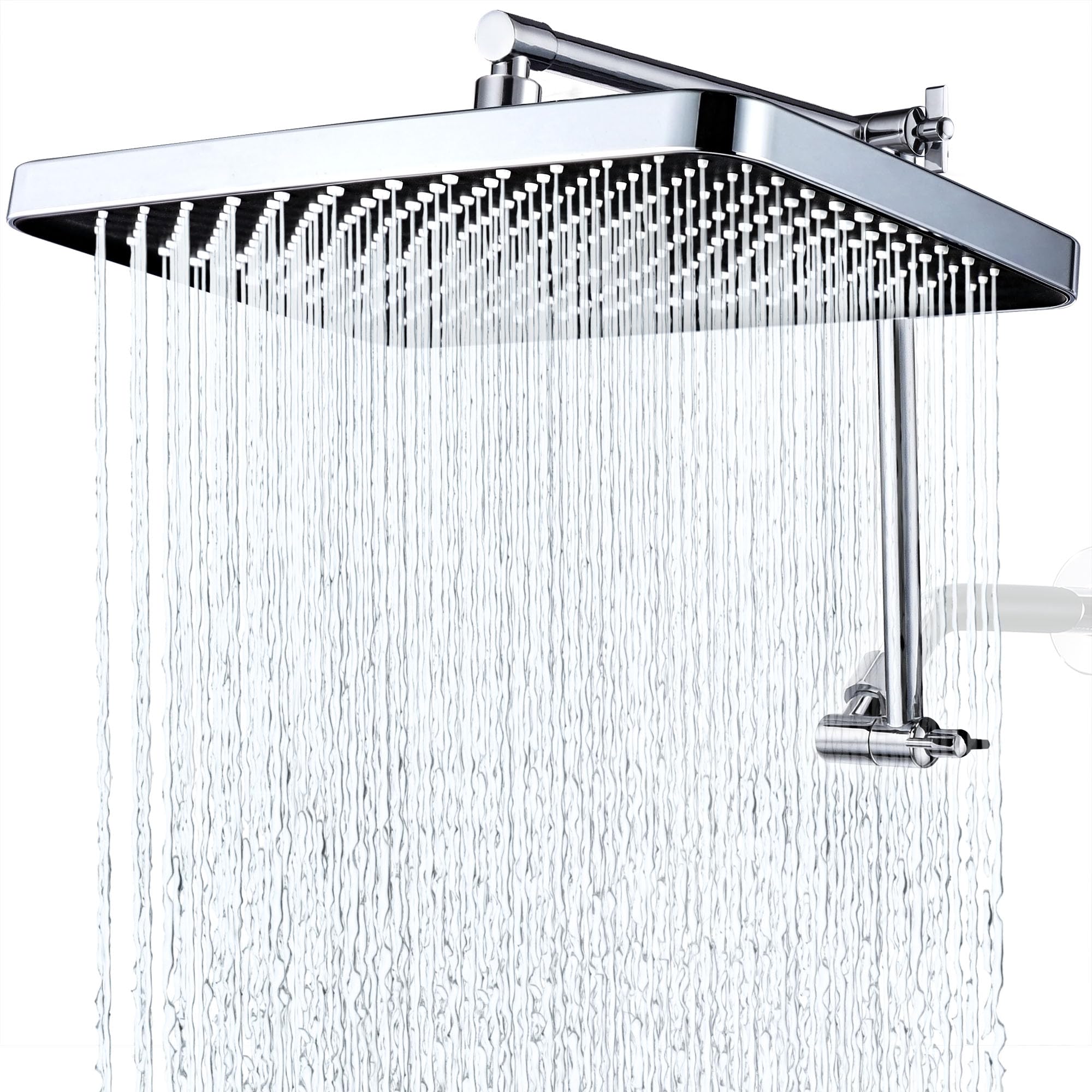Cabezal de ducha de lluvia de 13 pulgadas con brazo de extensión, cabezal de ducha de lluvia de lujo, extensor de brazo ajustable de metal de 16 pulgadas con juntas de bloqueo