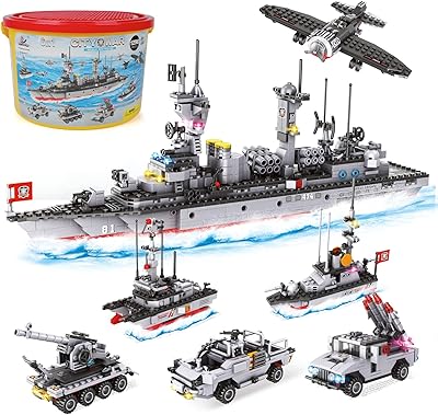 1296 Pieces Aircraft Carrier Building Blocks Set, Military Warship Battleship Building kit with Airplane, Patrol Boat, Army Car, Tank, Creative Roleplay Ship Gift Toys for Kids Boys Girls 6-12 Years