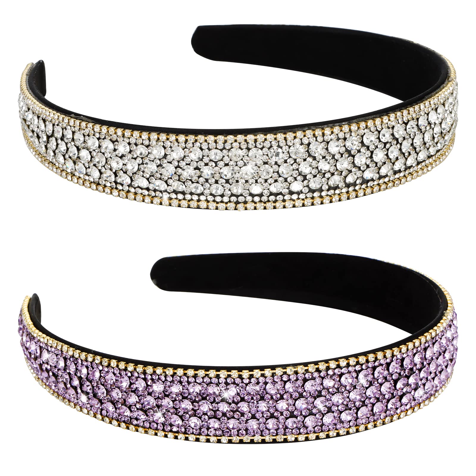YISSION 2 PCS Rhinestone Headbands for Women, Glitter Crystal Headband Fashion Jeweled Headbands for Girls, Gorgeous Hair Accessories for Women Silver