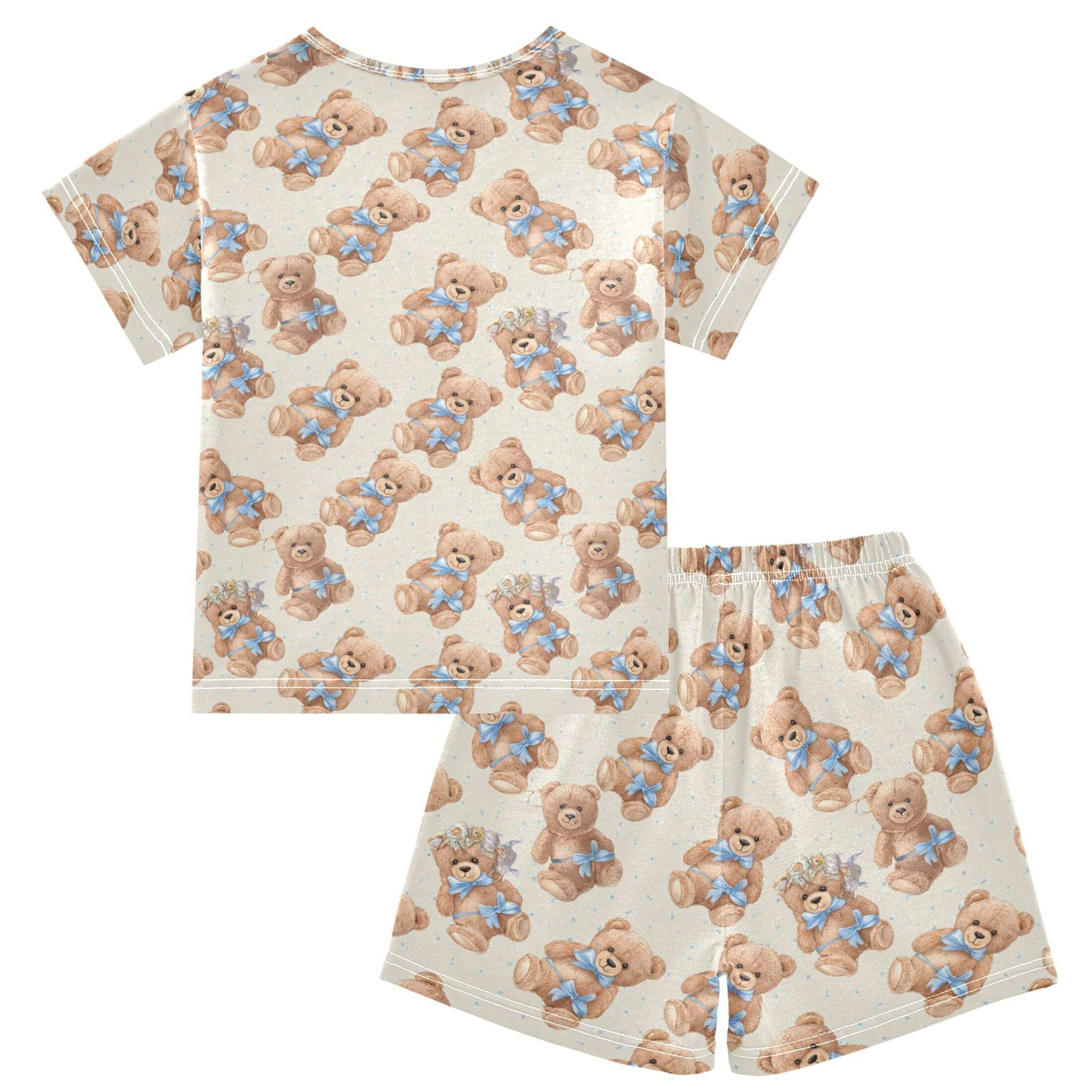 UMIRIKO Cute Teddy Bear Pajamas Short Sleeve Top Shorts Summer Pajamas Set B0404222