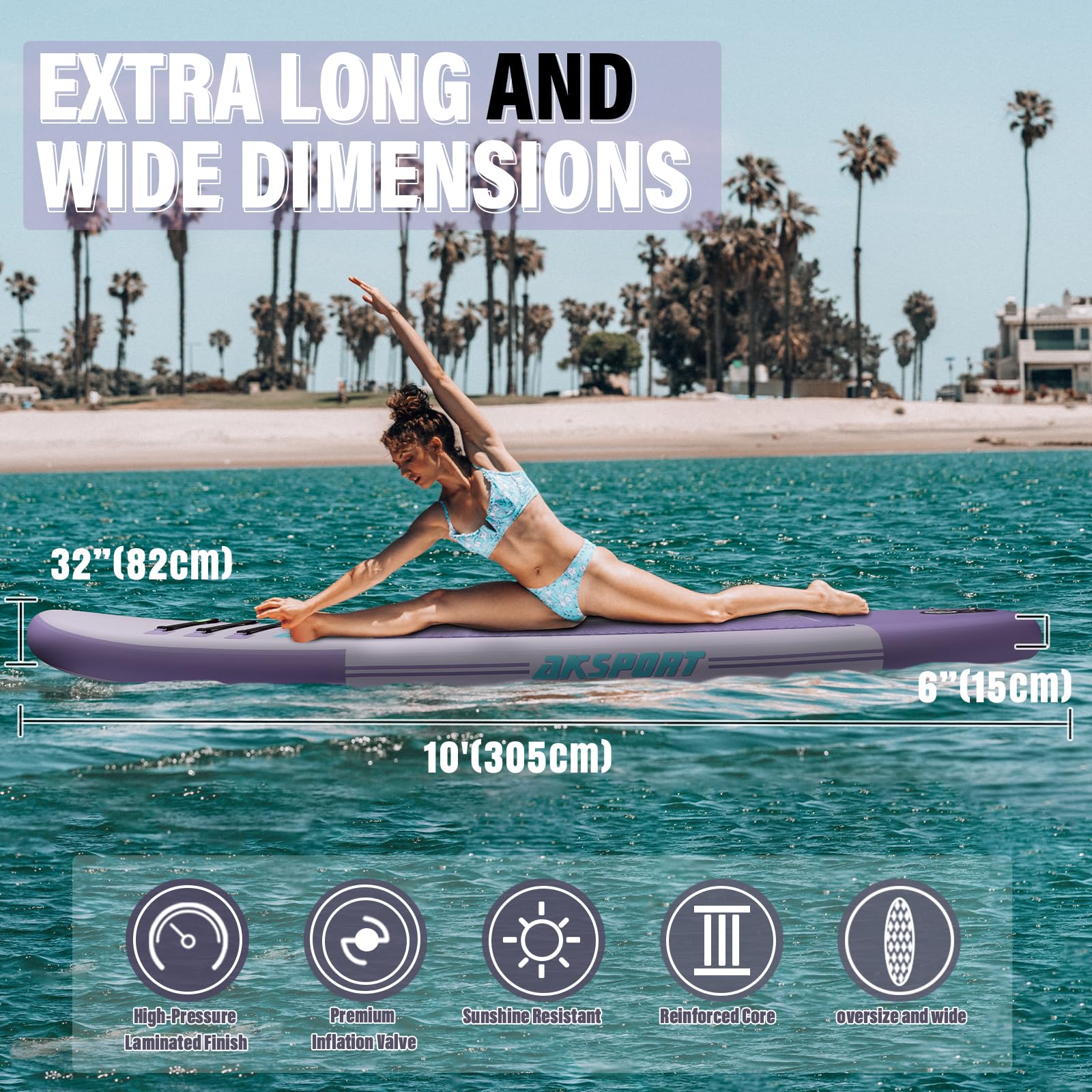 AKSPORT Tavola SUP Gonfiabile, SUP con Tutti gli Accessori, Design Ampio e Stabile, Ponte Antiscivolo, Paddle Board Gonfiabile per Giovani e Adulti